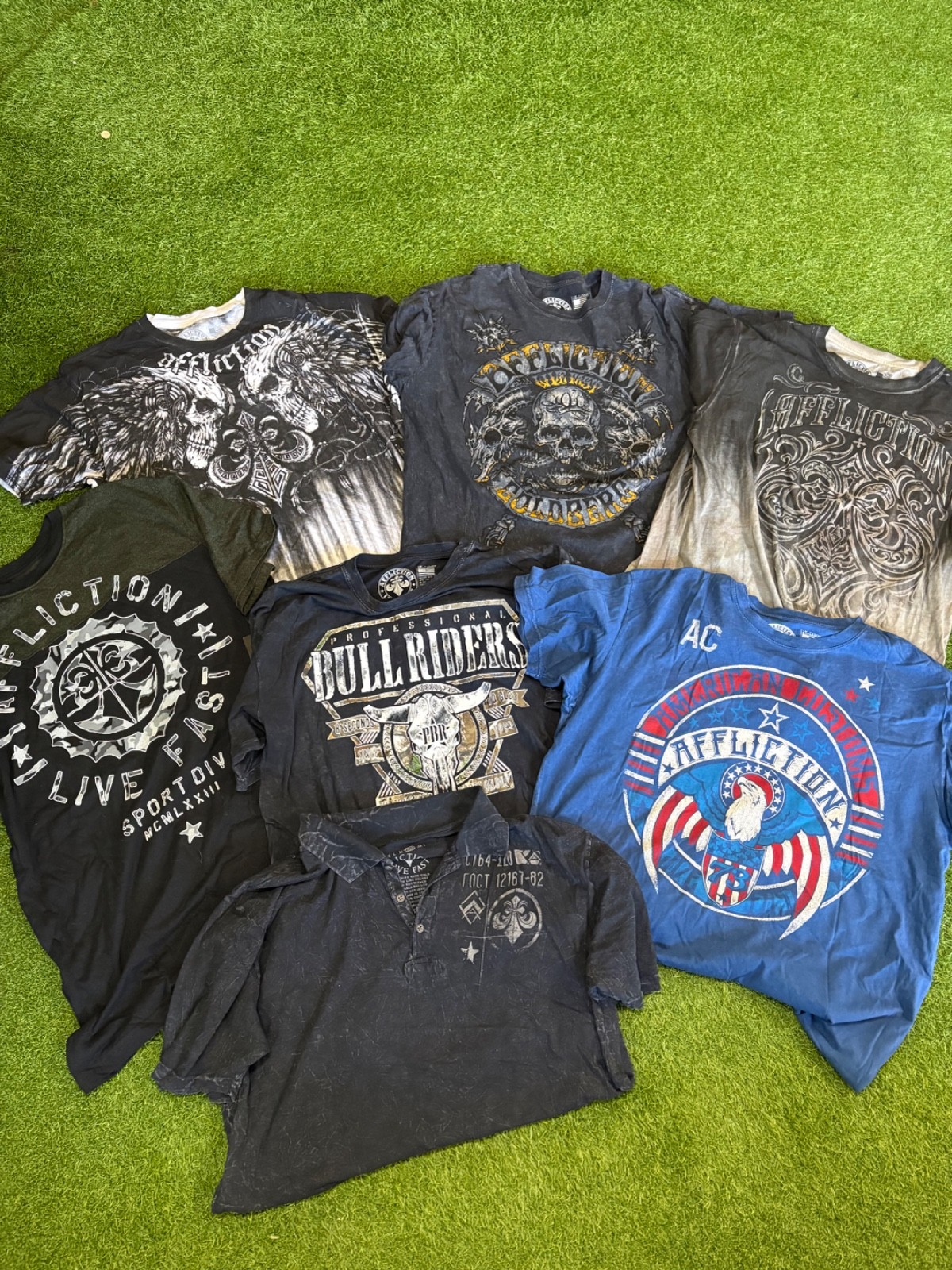 Lot 7 Affliction T-Shirts Mens 2x Multi Colored Skulls brand new