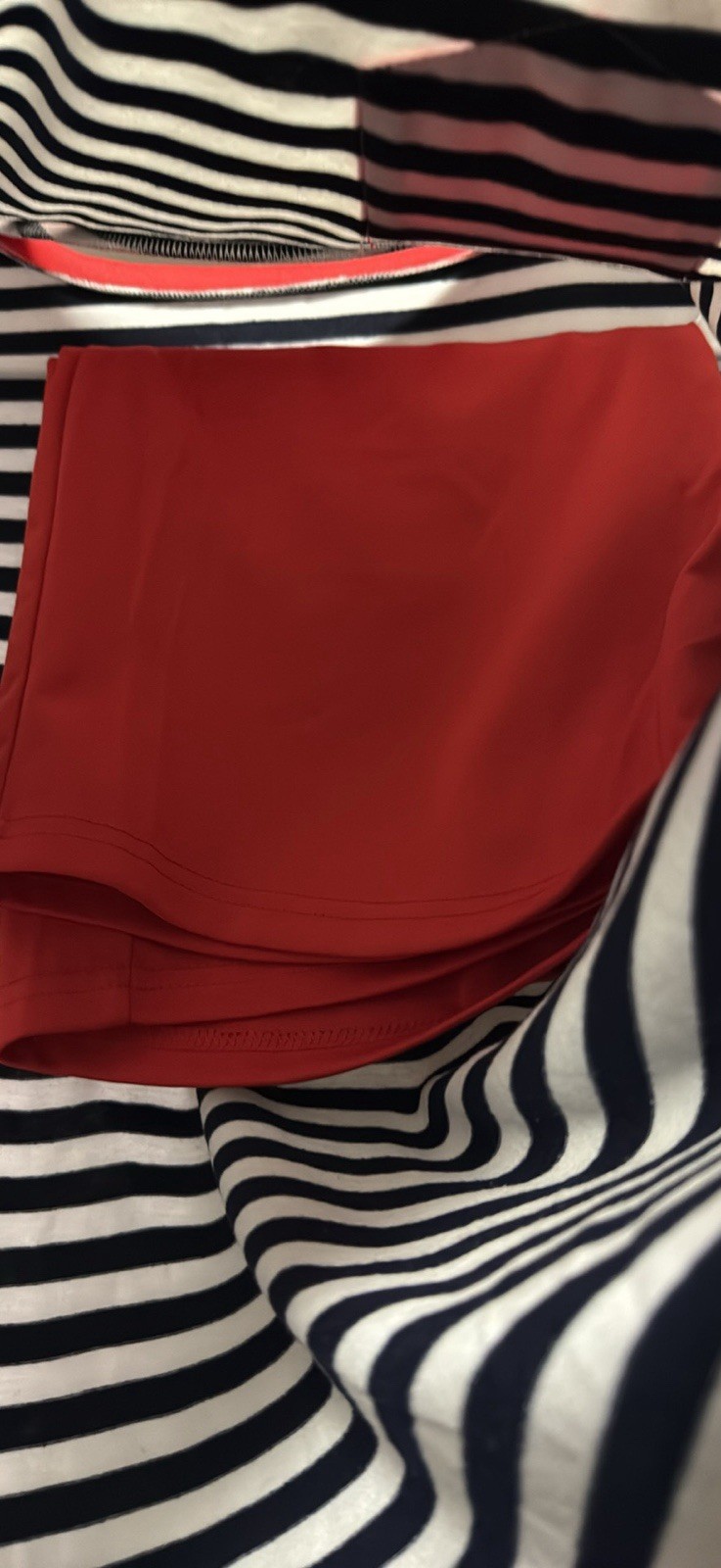 Men’s Blue/White Striped Crew Neck Short Sleeve T-Shirt w/ Red Pocket XL