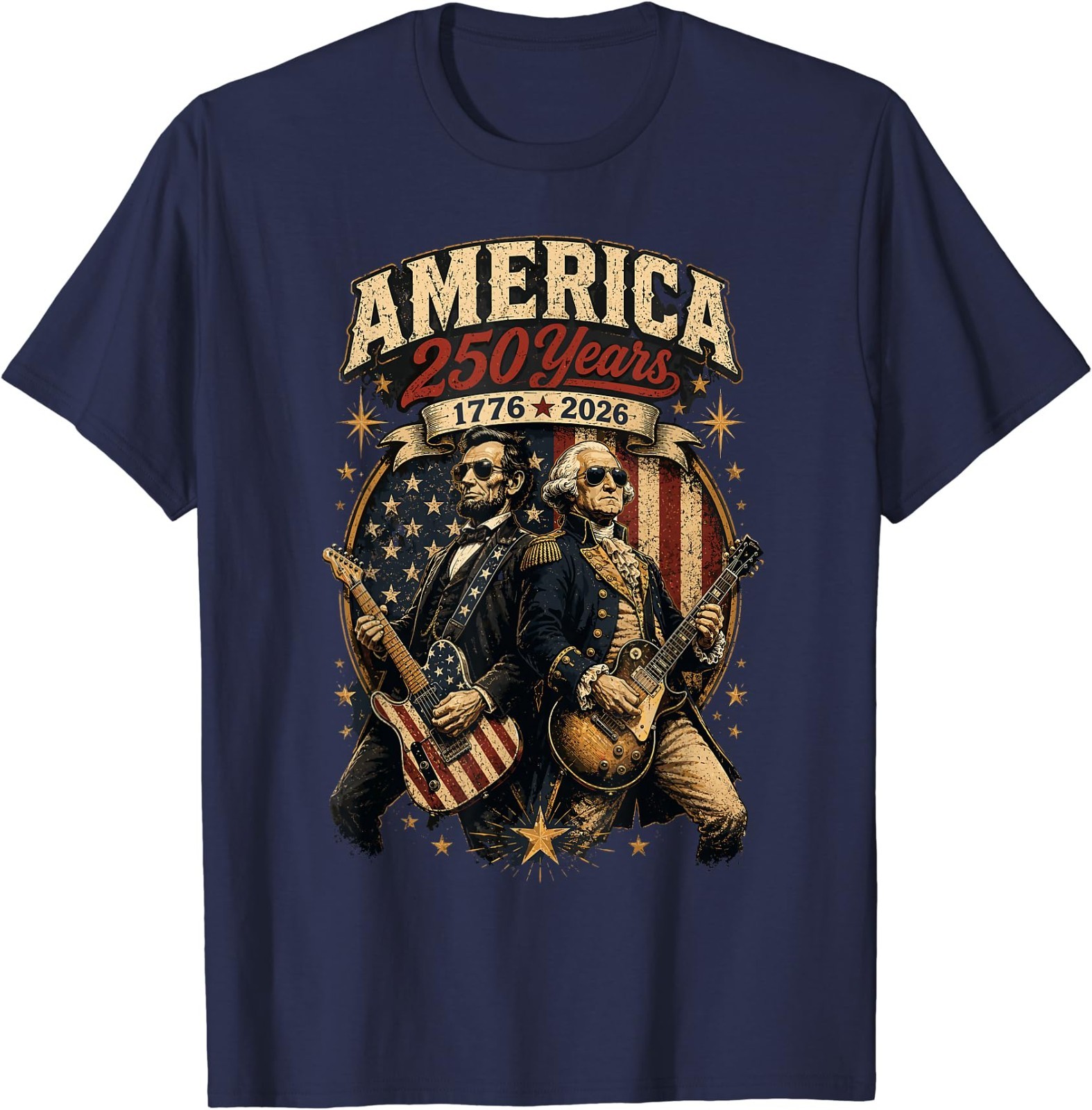 George Washington Abraham Lincoln Playing Guitar 4th July T-Shirt