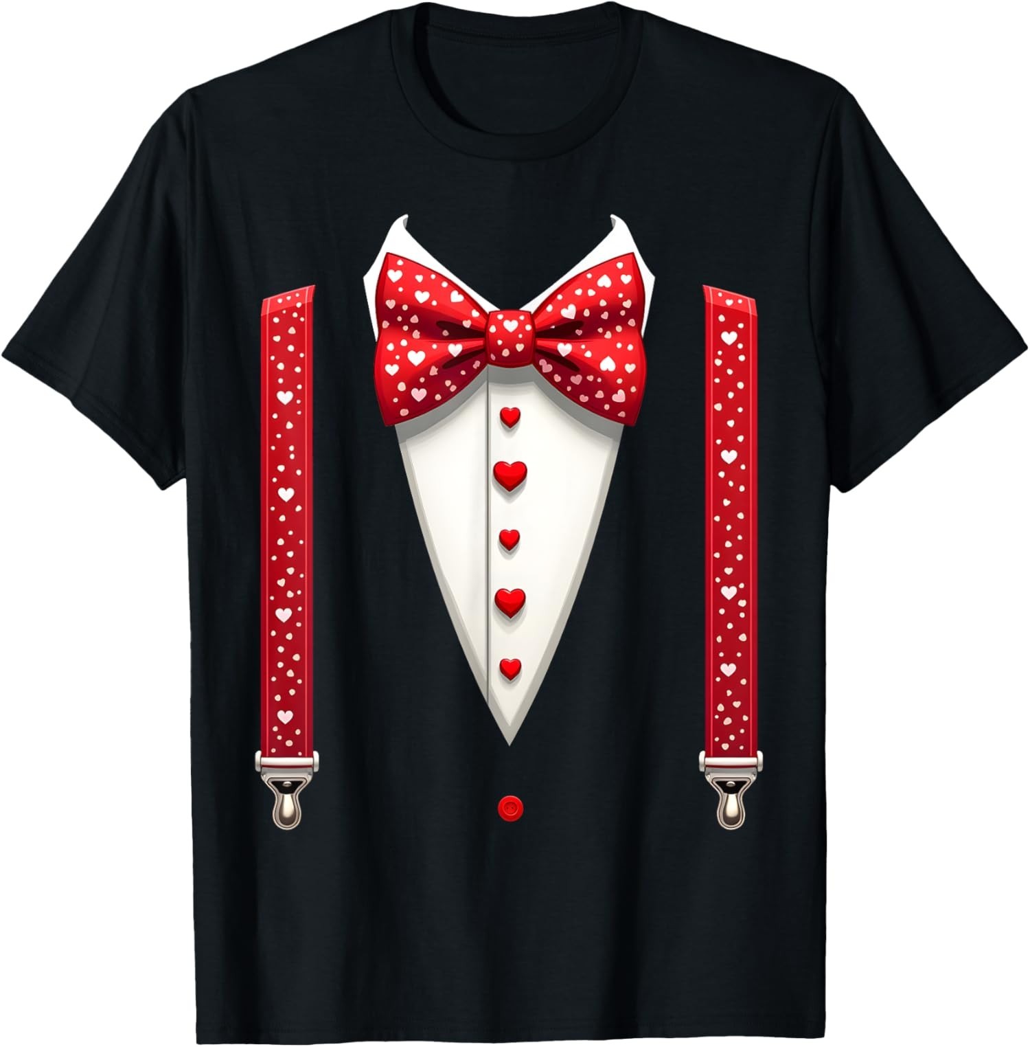 Hearts Bow Tie Suspenders Valentines Day Costume Unisex T-Shirt