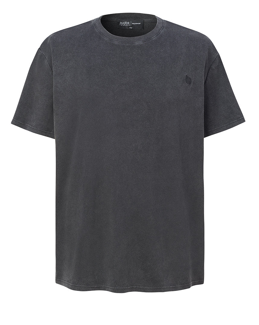 Major Threads Signature Boxy T-Shirt S Acid Wash Logo 100% Cotton Black NWT