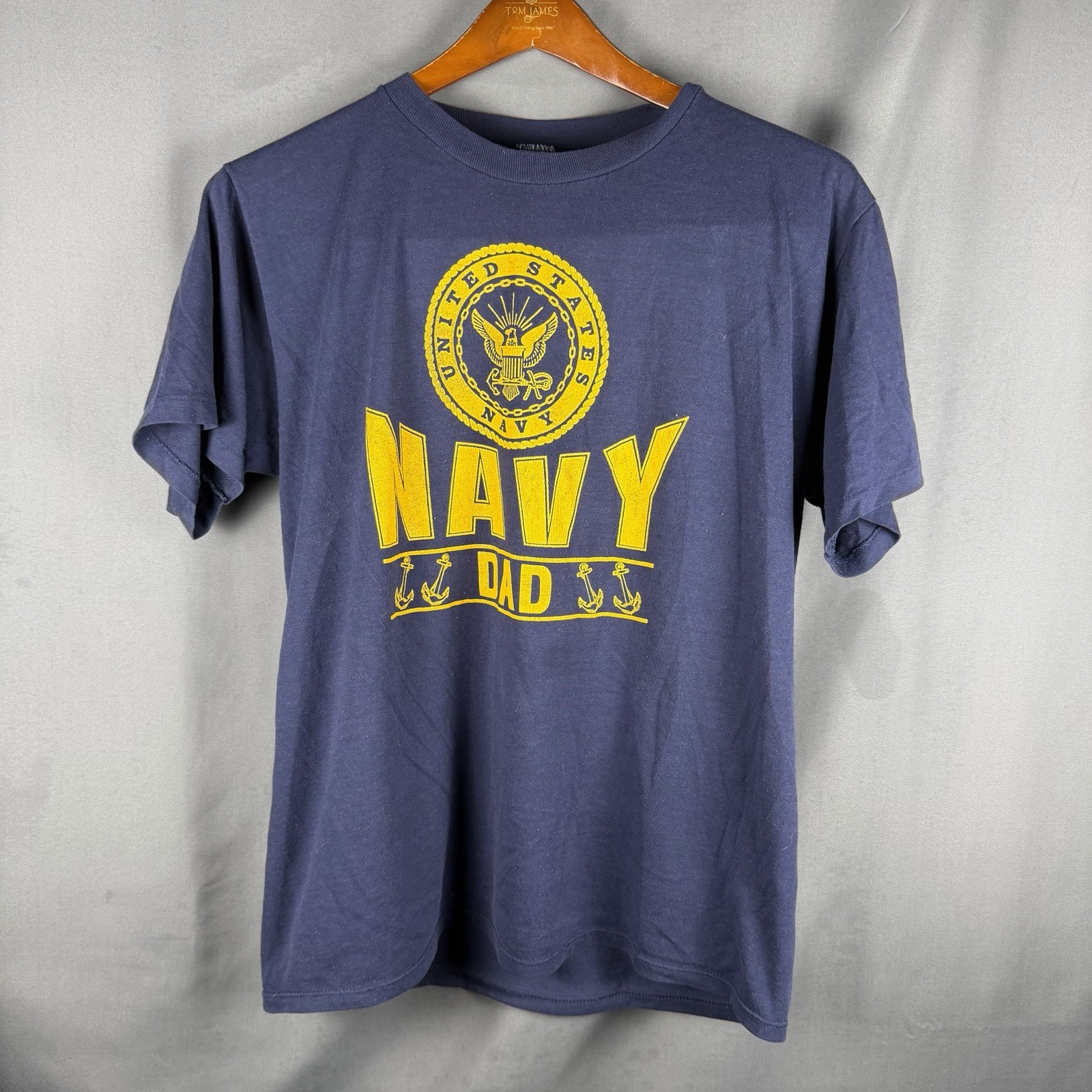 Vintage Single Stitch Velva Sheen T Shirt US Navy Dad USA Made Mens XL Blue