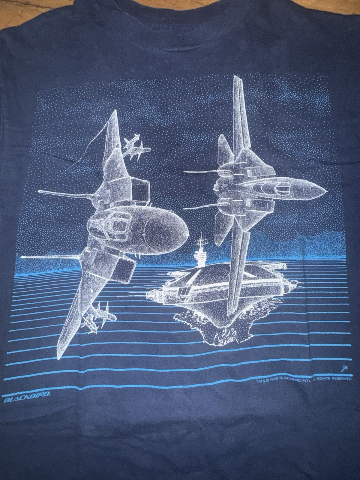 1986 Fighter jet graphic print double sided Tee – Size L