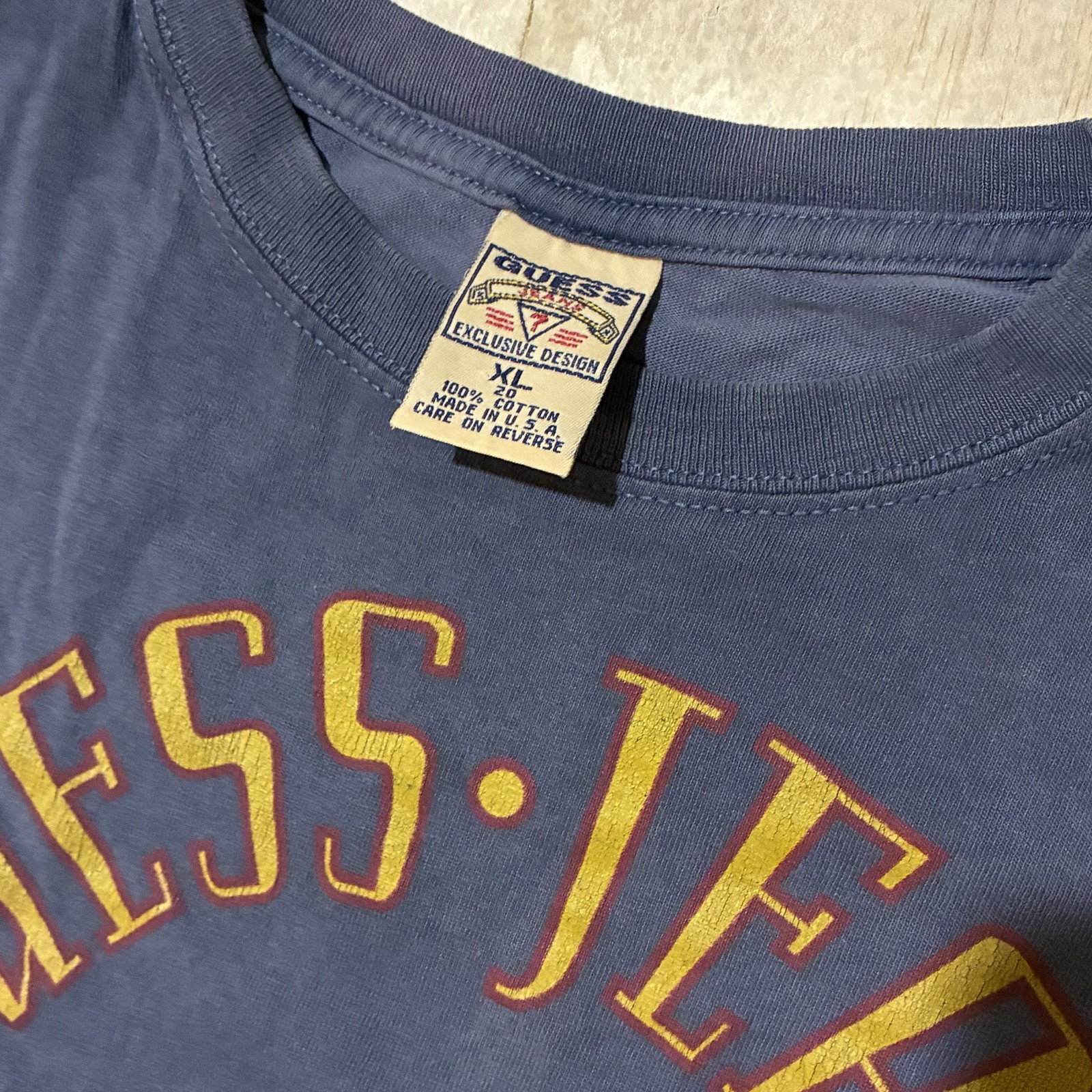 VTG 90s Guess Jeans USA Spellout Long Sleeve T-Shirt XL Navy Made in USA