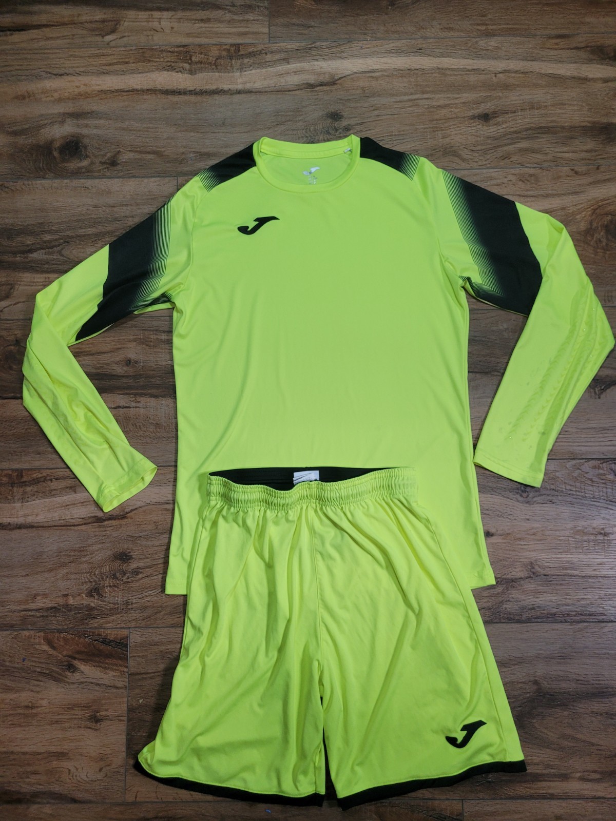 Joma Mens Neon Yellow Long Sleeve Padded Sleeve Soccer Goalie Goal Keeper Set