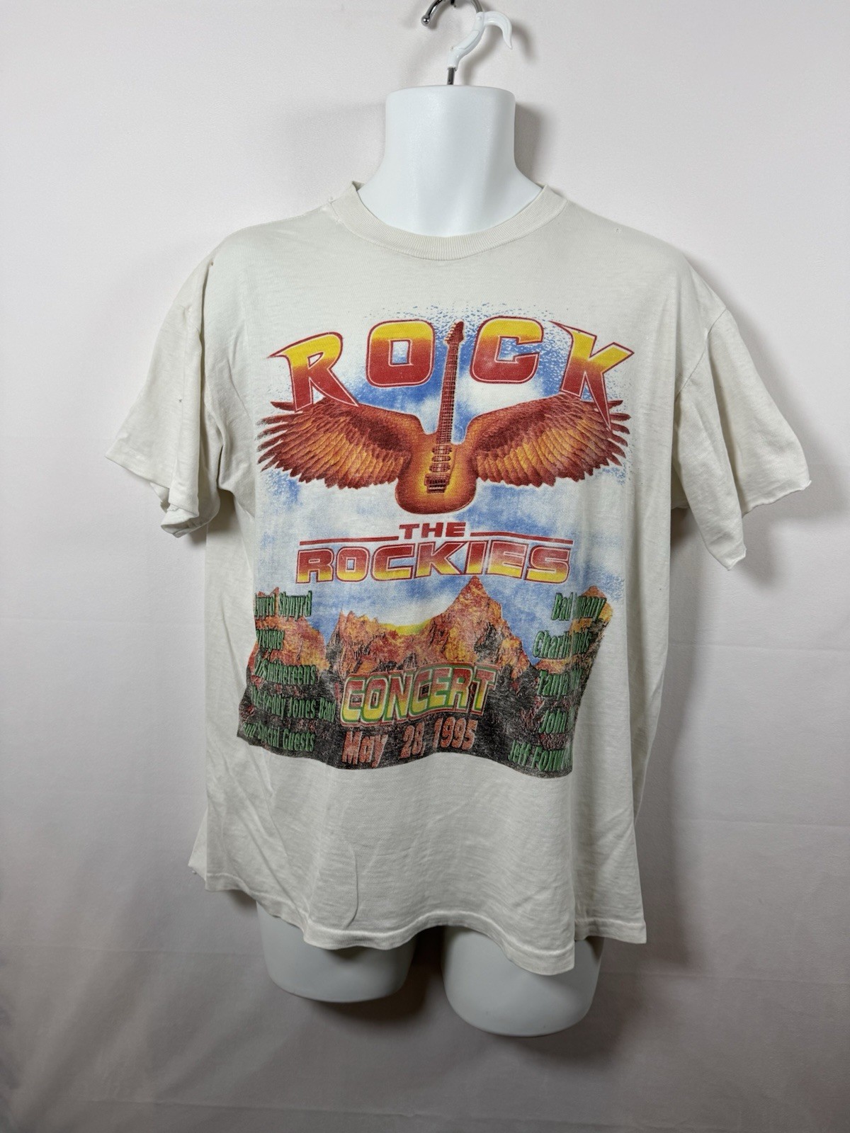 Vintage 90s Rock The Rockies Concert Lynyrd Skynyrd Foreigner White T Shirt Sz L