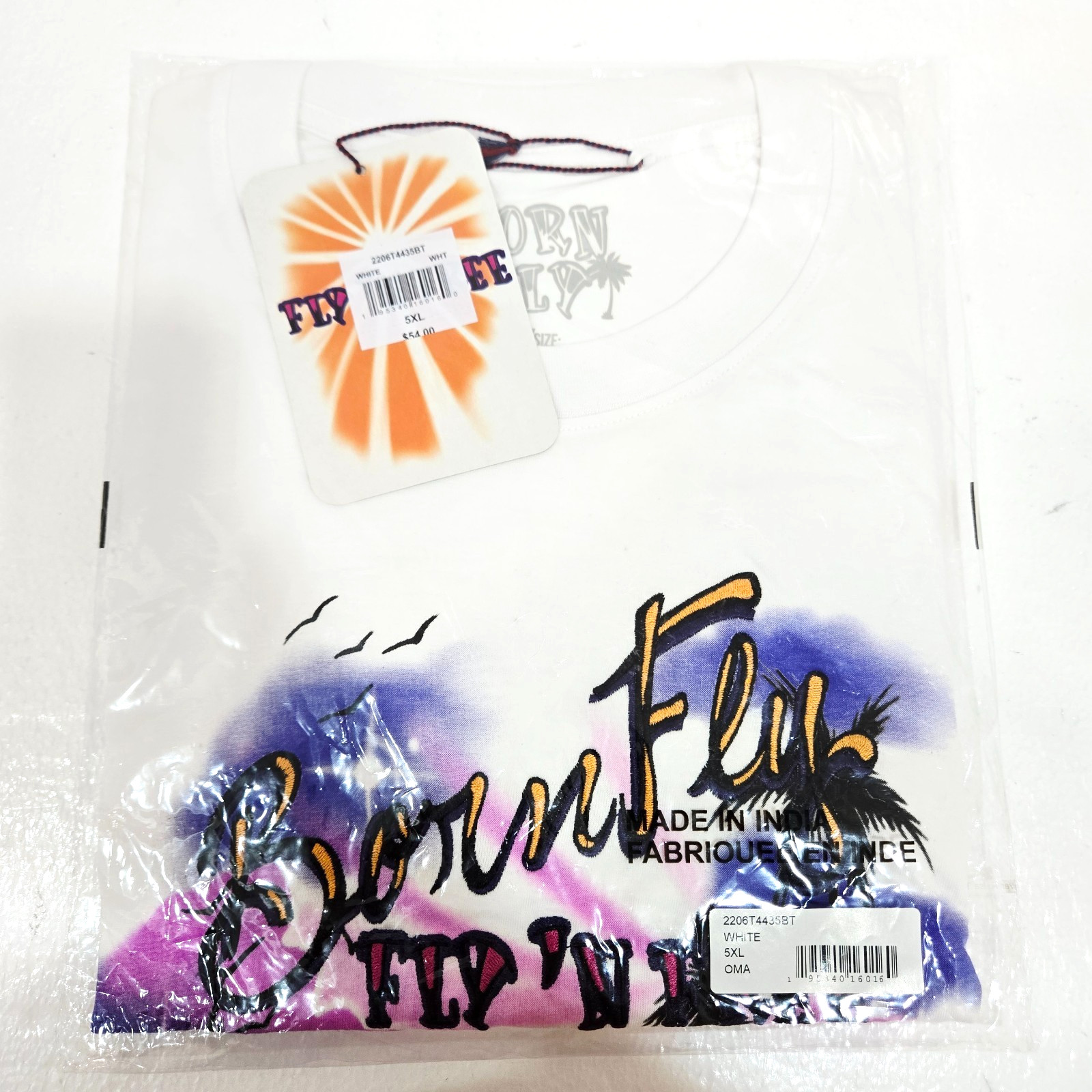 Born Fly Men’s Big & Tall T-Shirt White Blue Purp Multi Color Design Graphic 5XL