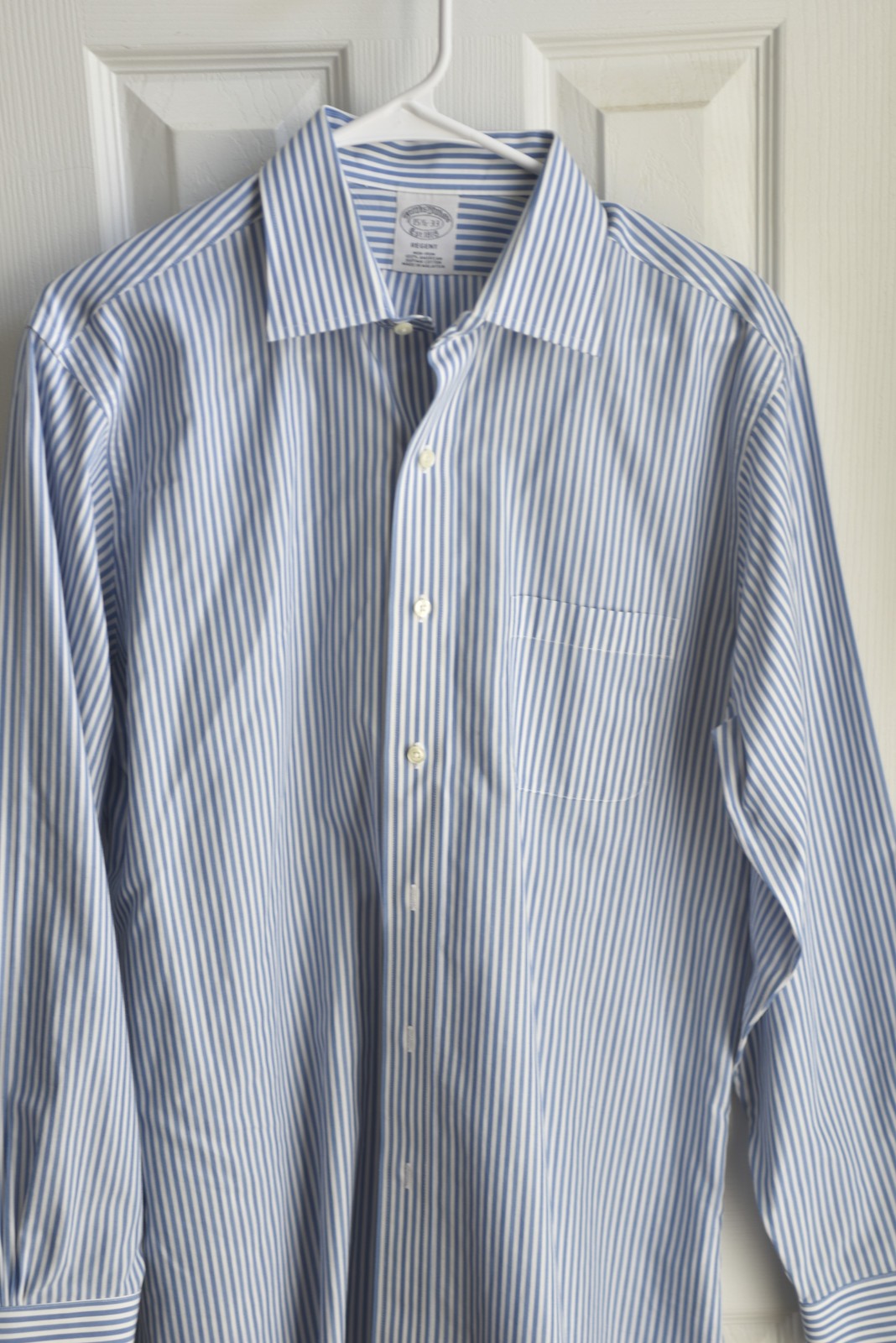 Brooks Brothers Regent Dress Shirt Blue White Stripe Non Iron 15.5 33 LSC171