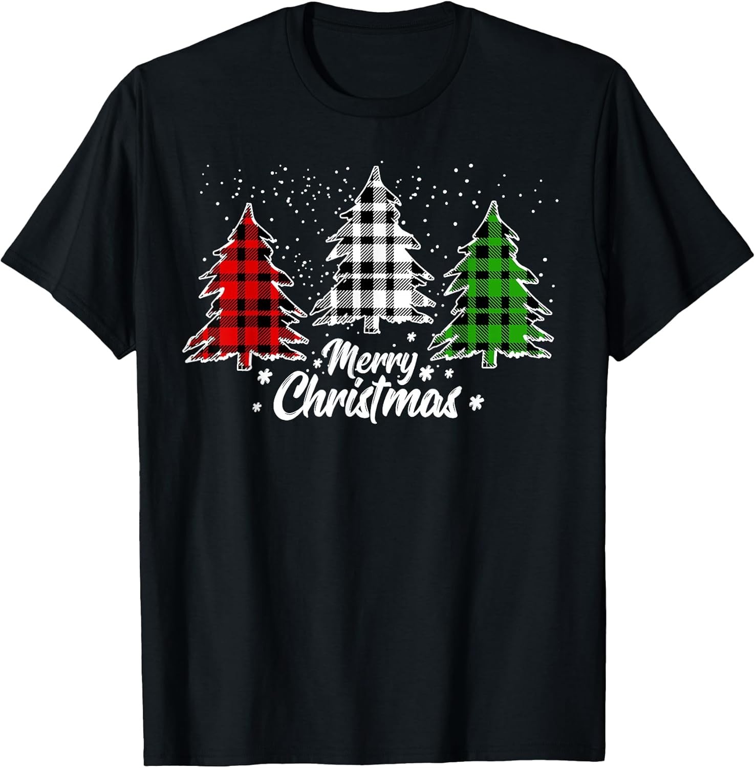 NEW Merry Christmas Tree Xmas Buffalo Plaid Red White T-Shirt – MADE IN USA