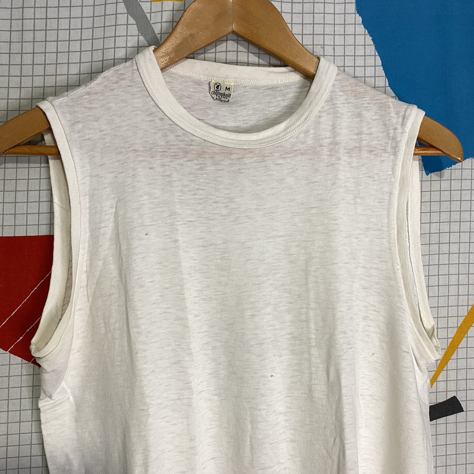 Vintage 40s White Tshirt Paper Thin Medium Sleeveless 50s Rockabilly Champknit