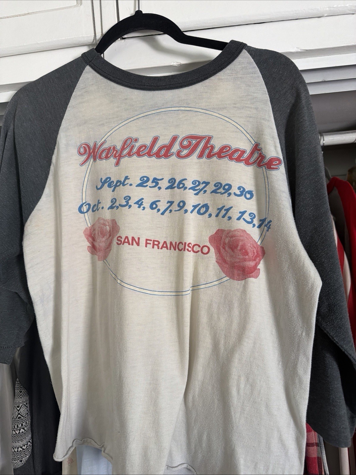 Vintage 1980 Grateful Dead Warfield Theatre Music Band Graphic Raglan Jersey M