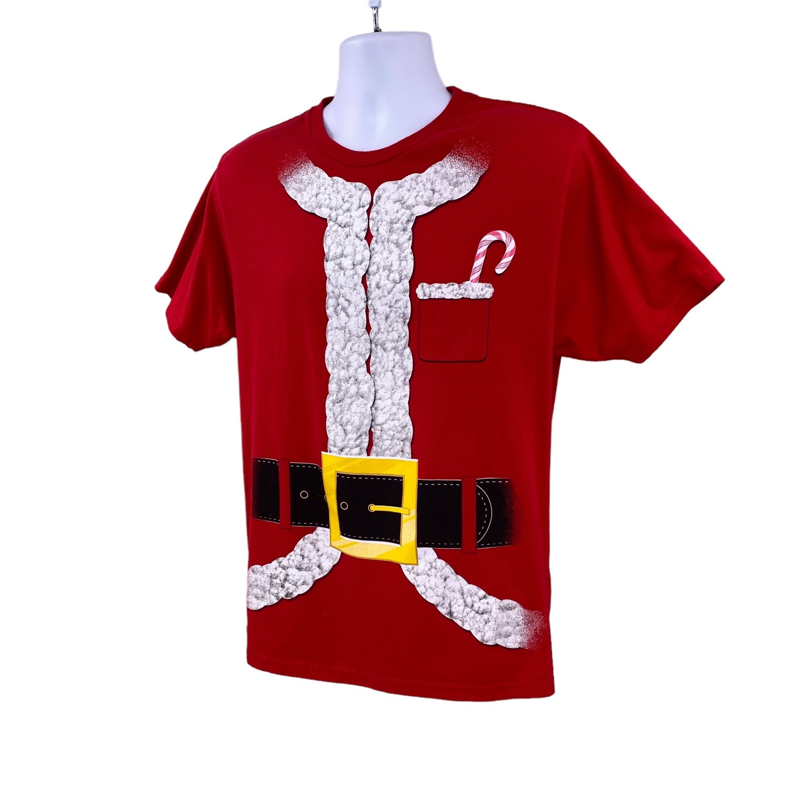 Holiday Time Mens Christmas Santa Claus T-Shirt Tee Size Medium Red Short Sleeve