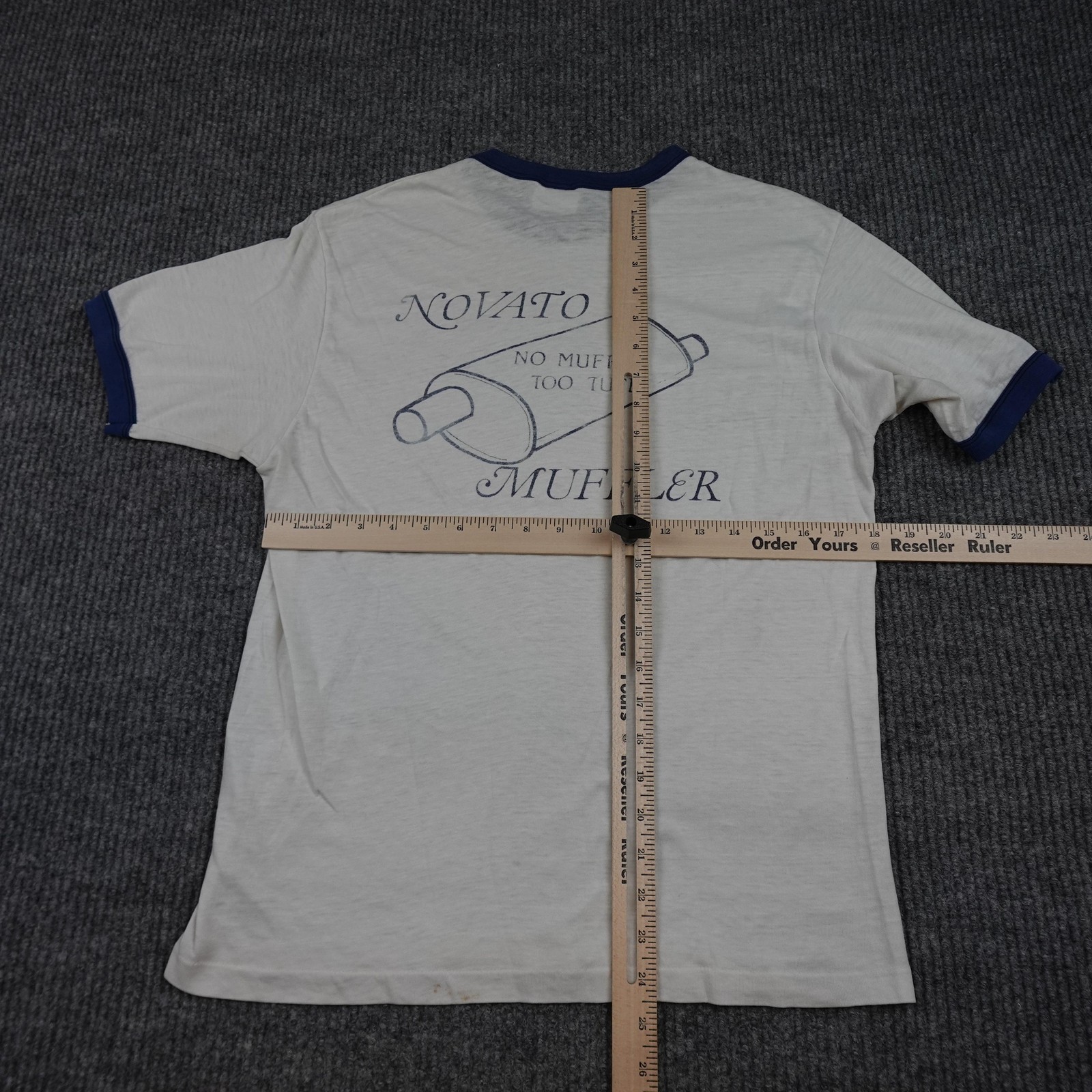 Vintage Paper Thin Novato Muffler Shirt Mens Large White Ringer No Muff Too Tuff