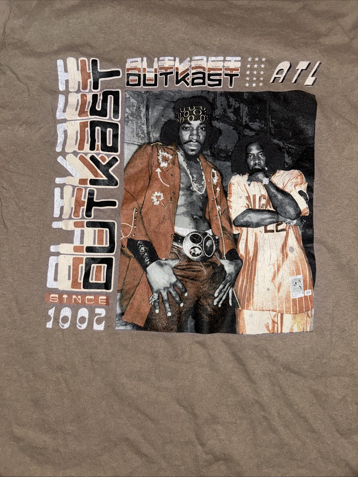 Outkast Big Boi & Andre 3000 Brown Graphic Men’s T-Shirt Medium 100% Cotton