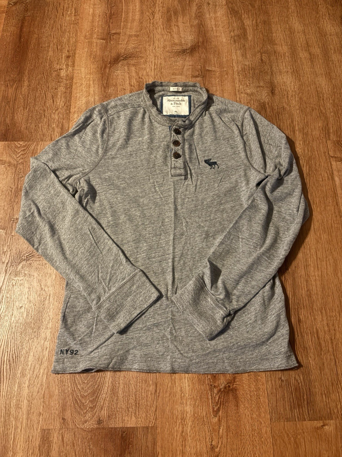 Abercrombie & Fitch Muscle Shirt Adult XL Blue Logo Casual Long Sleeve Mens