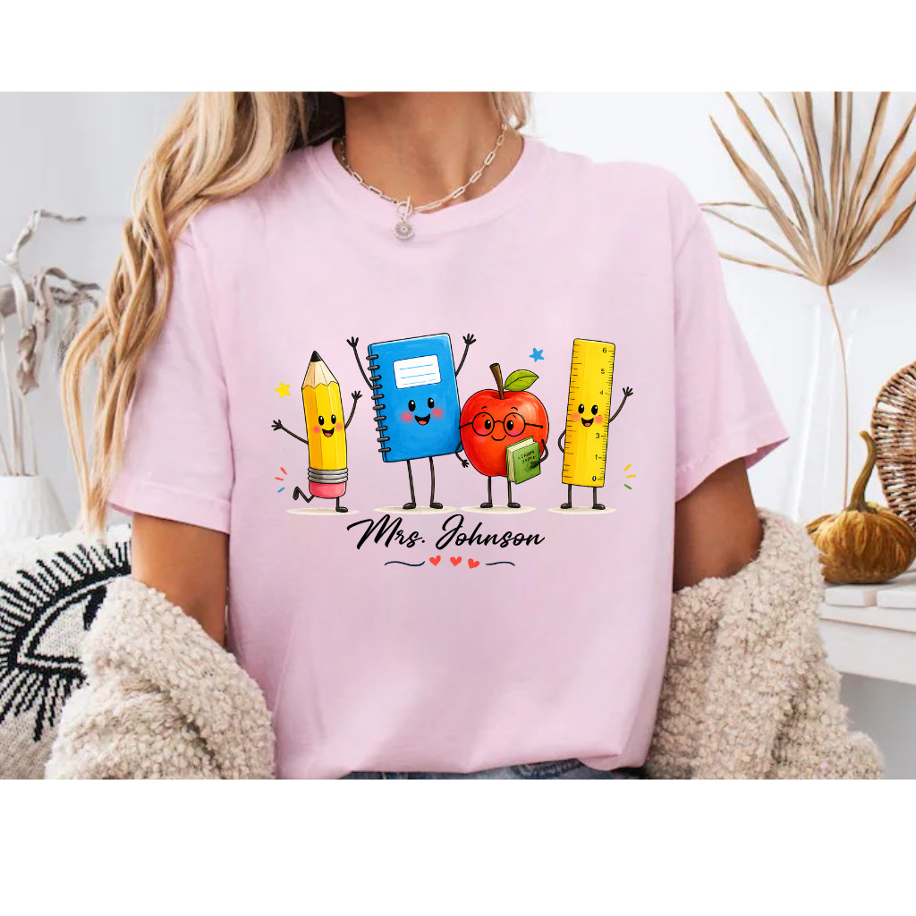 Custom Name Teacher Shirt Personalized Back To School Cute School Supplies Tee