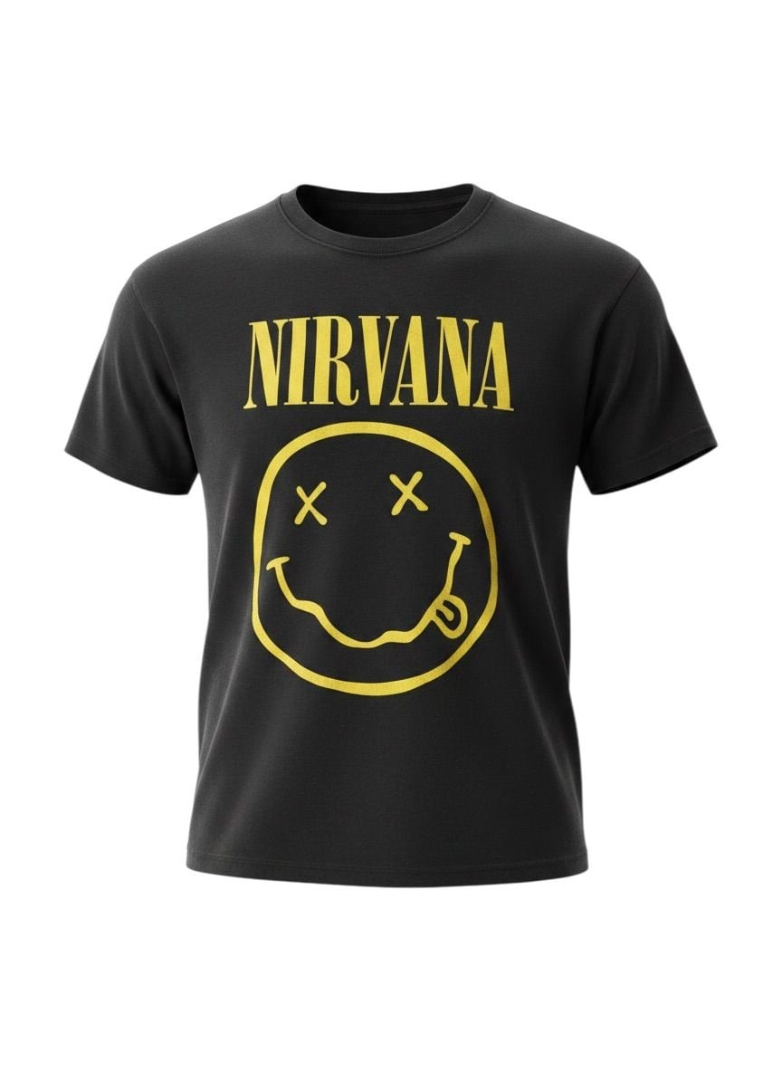 Nirvana Smiley Face Graphic Band T-Shirt Black XL