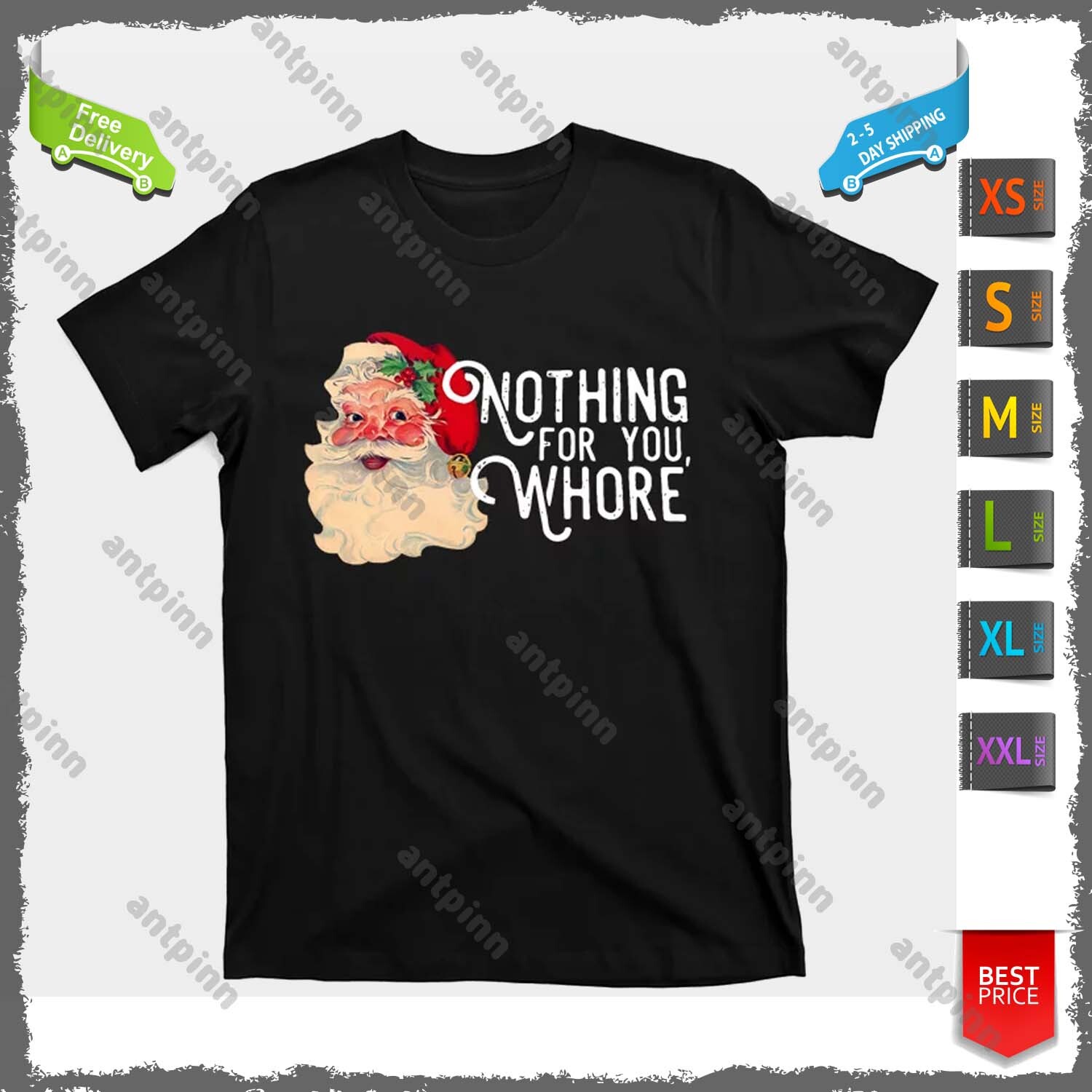 Nothing For You Whore Funny Santa Claus Christmas Vintage T-Shirt For Men