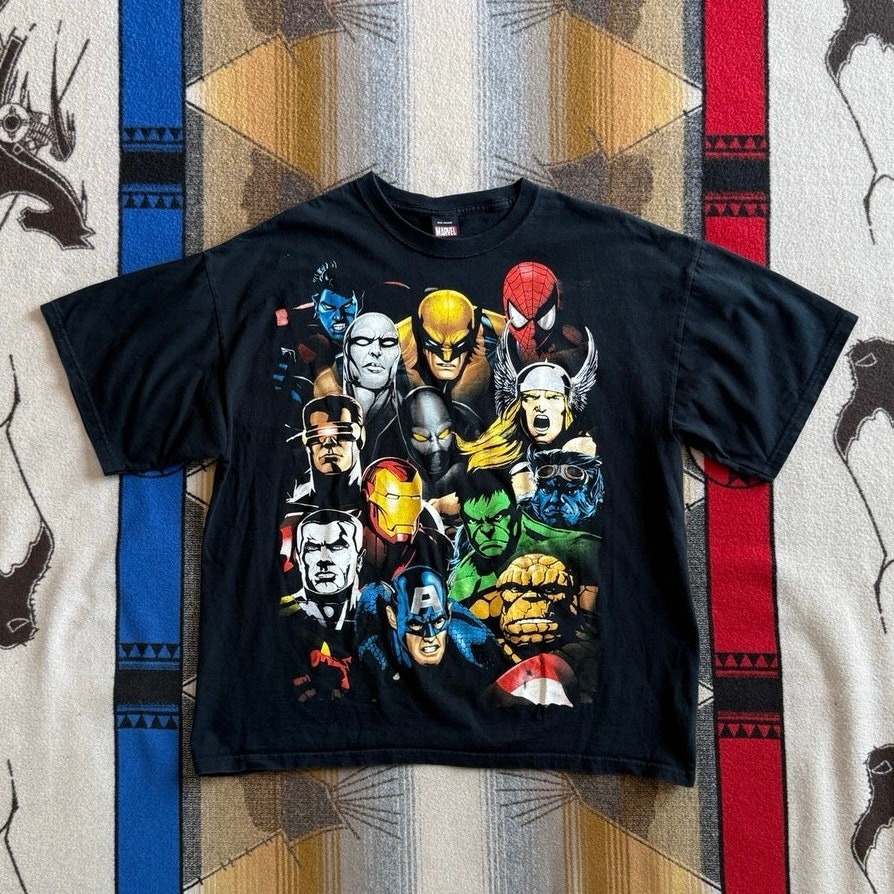 Vintage Y2K Marvel Mad Engine X Men Avengers Collage T Shirt Black Men’s Size XL