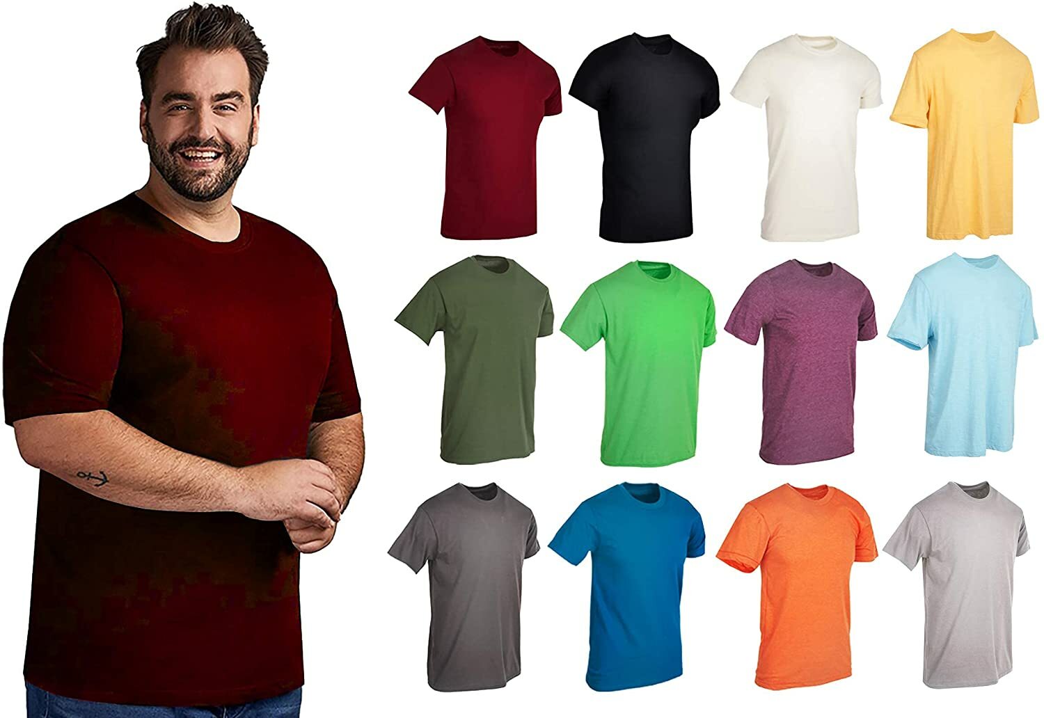 BILLIONHATS 12 Pack Plus Size Men Cotton T-Shirt Bulk Big Tall Short Sleeve