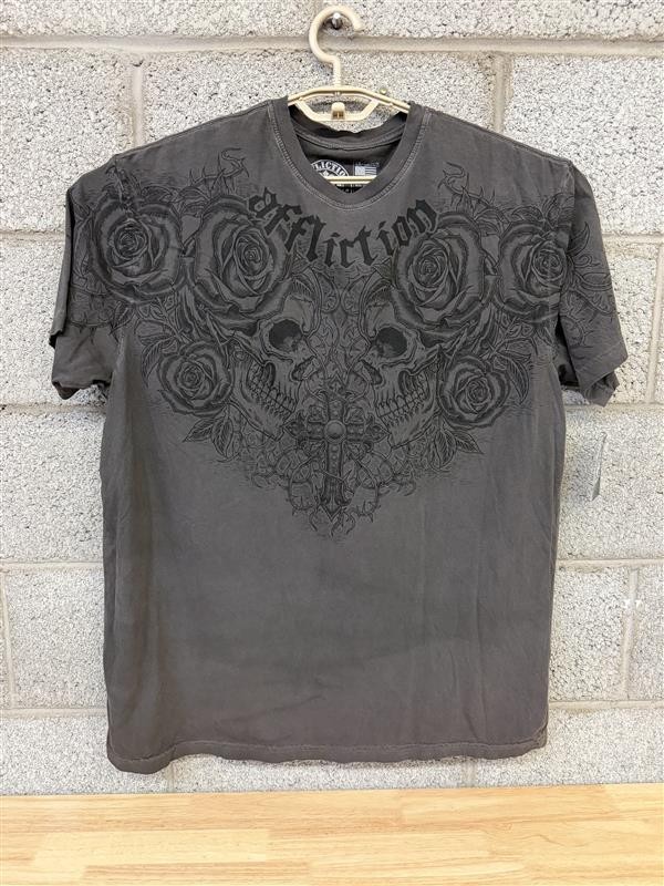 🔥 2010s Affliction Skull Rose Graphic Tee XL Biker Grunge Streetwear Fade 🔥