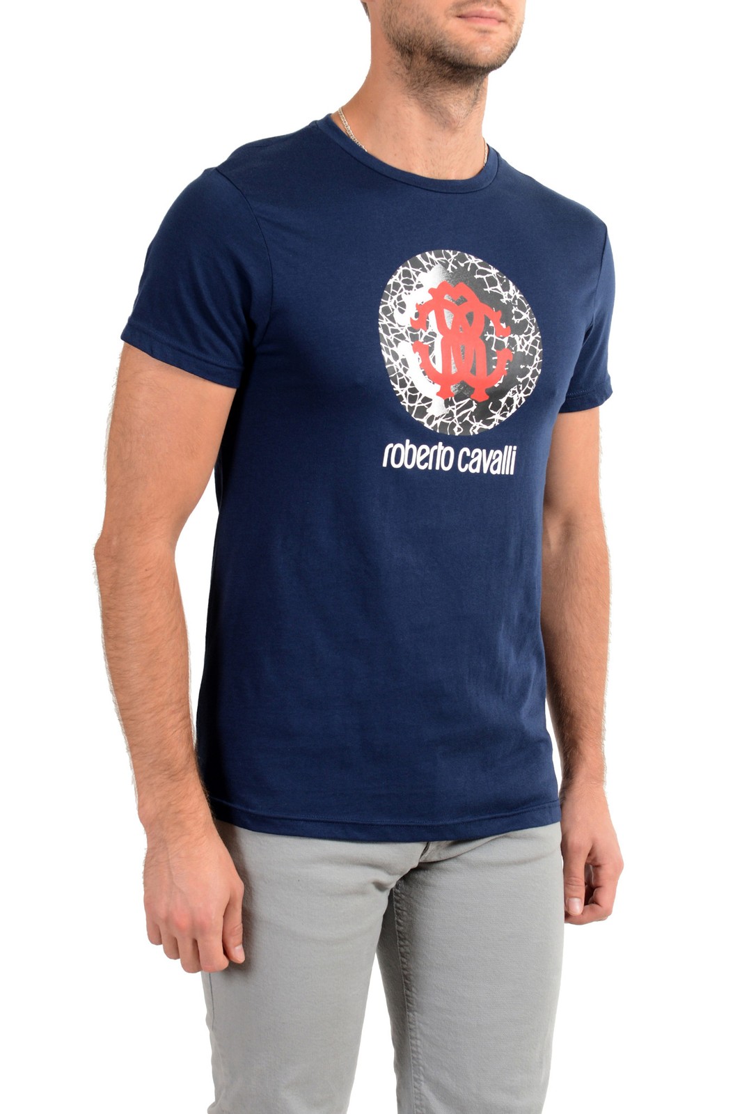 Roberto Cavalli “Beachwear” Men’s Blue Graphic Print T-Shirt US 2XL IT 56