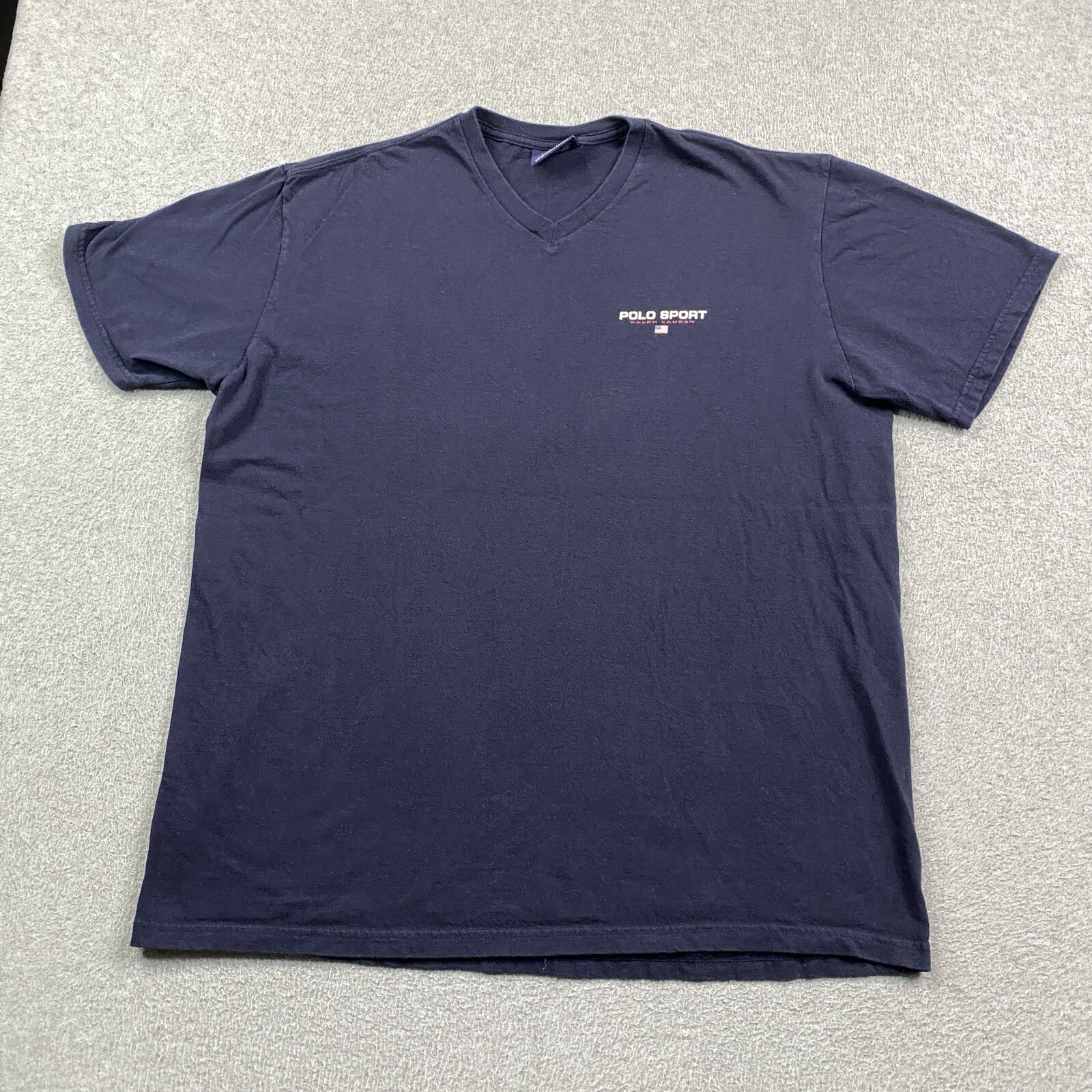 Polo Sport Ralph Lauren Shirt Mens Large V-Neck Cotton Navy Blue Preppy Casual