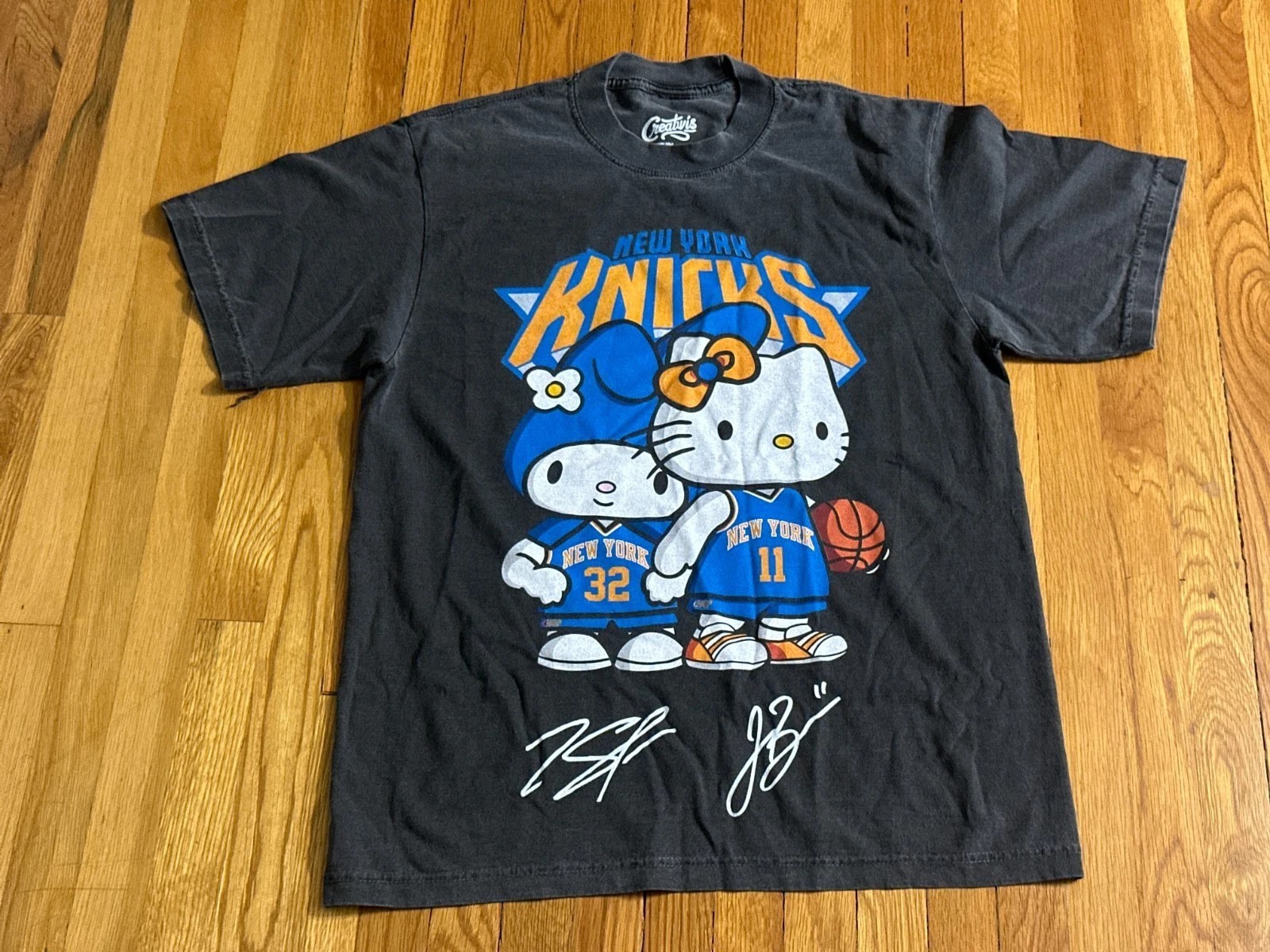 New York Knicks Towns #32 Brunson #11 Hello Kitty VINTAGE Gray BLACK Shirt NYK