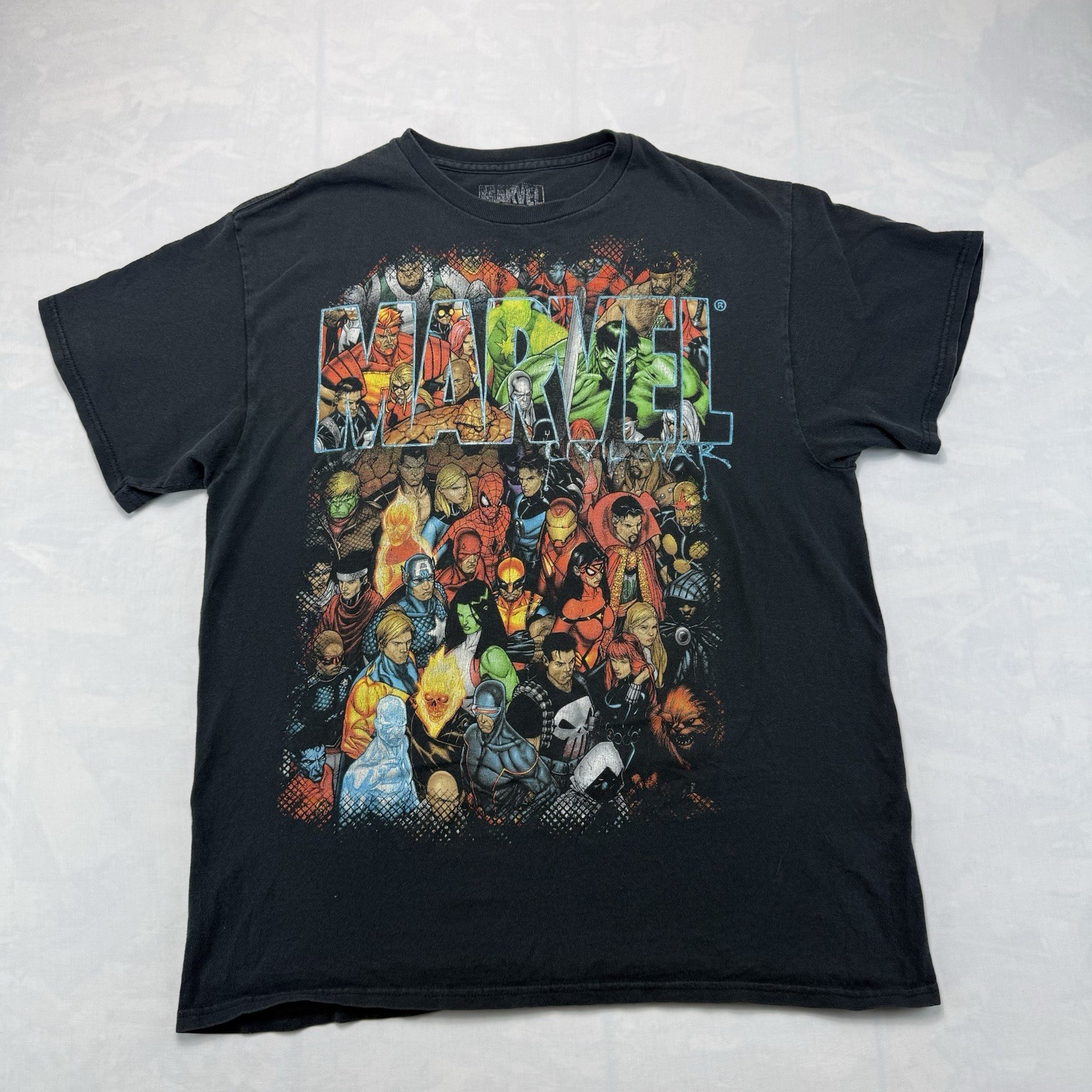 Marvel Universe Characters Graphic T Shirt Mens L Black Spider Man Hulk