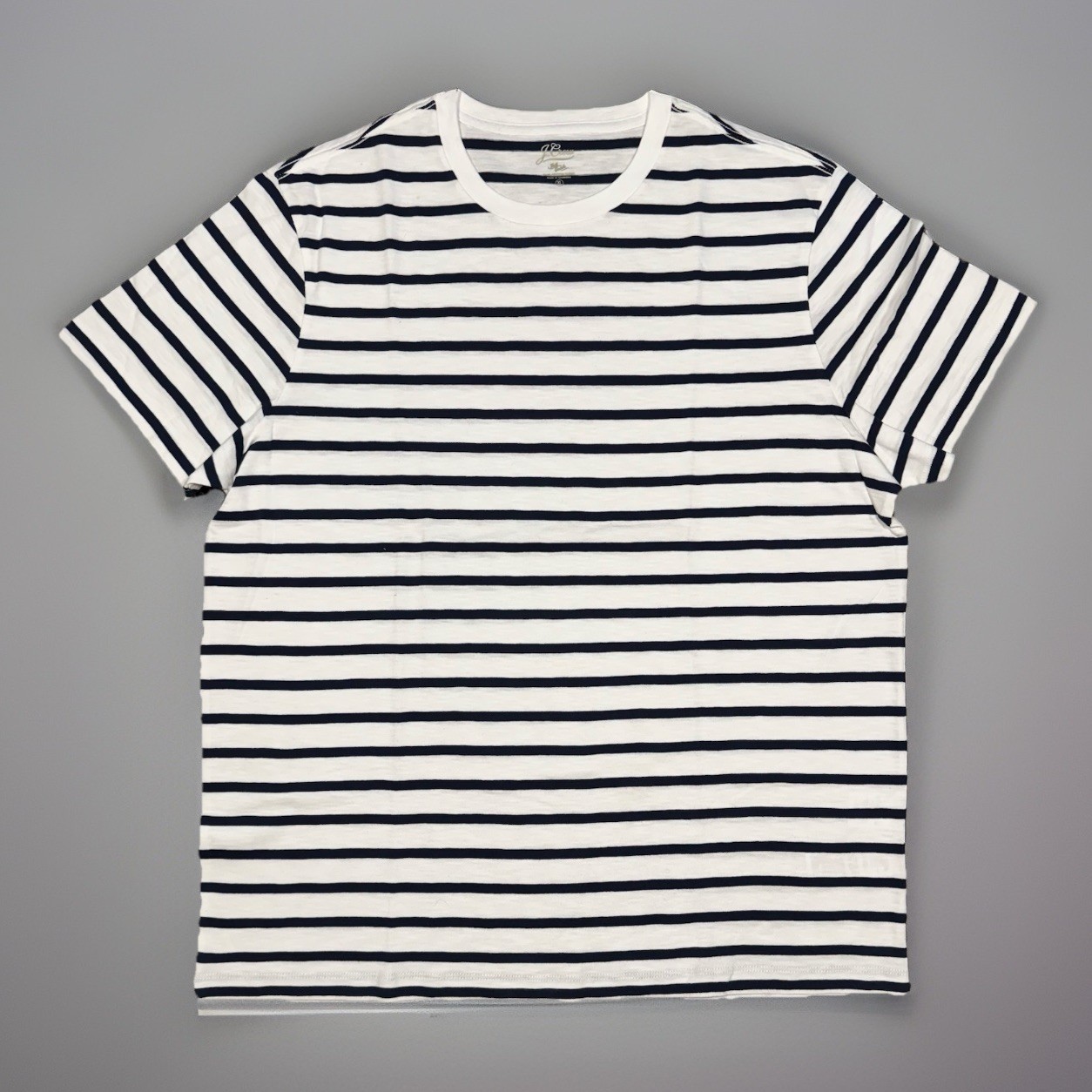 J.CREW Men’s WHITE/NAVY Club Cotton Yarns Striped Casual Crew Collar Tee XL