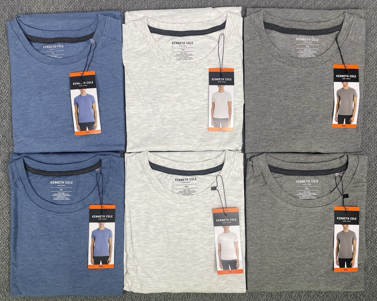 Kenneth Cole Men’s SLIM XXL Lot of 6 Tees (2) Each Color “fit like size LARGE”