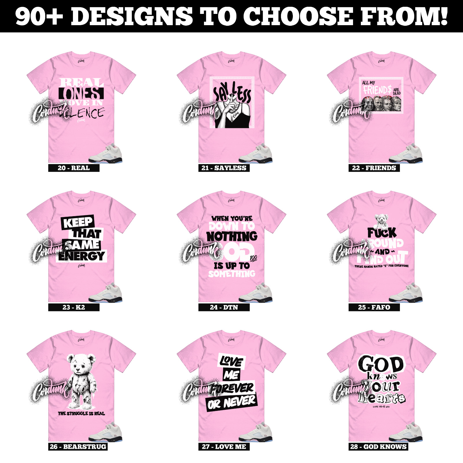 5 Medium Soft Pink White Black Foam Triple Sneaker T Shirt