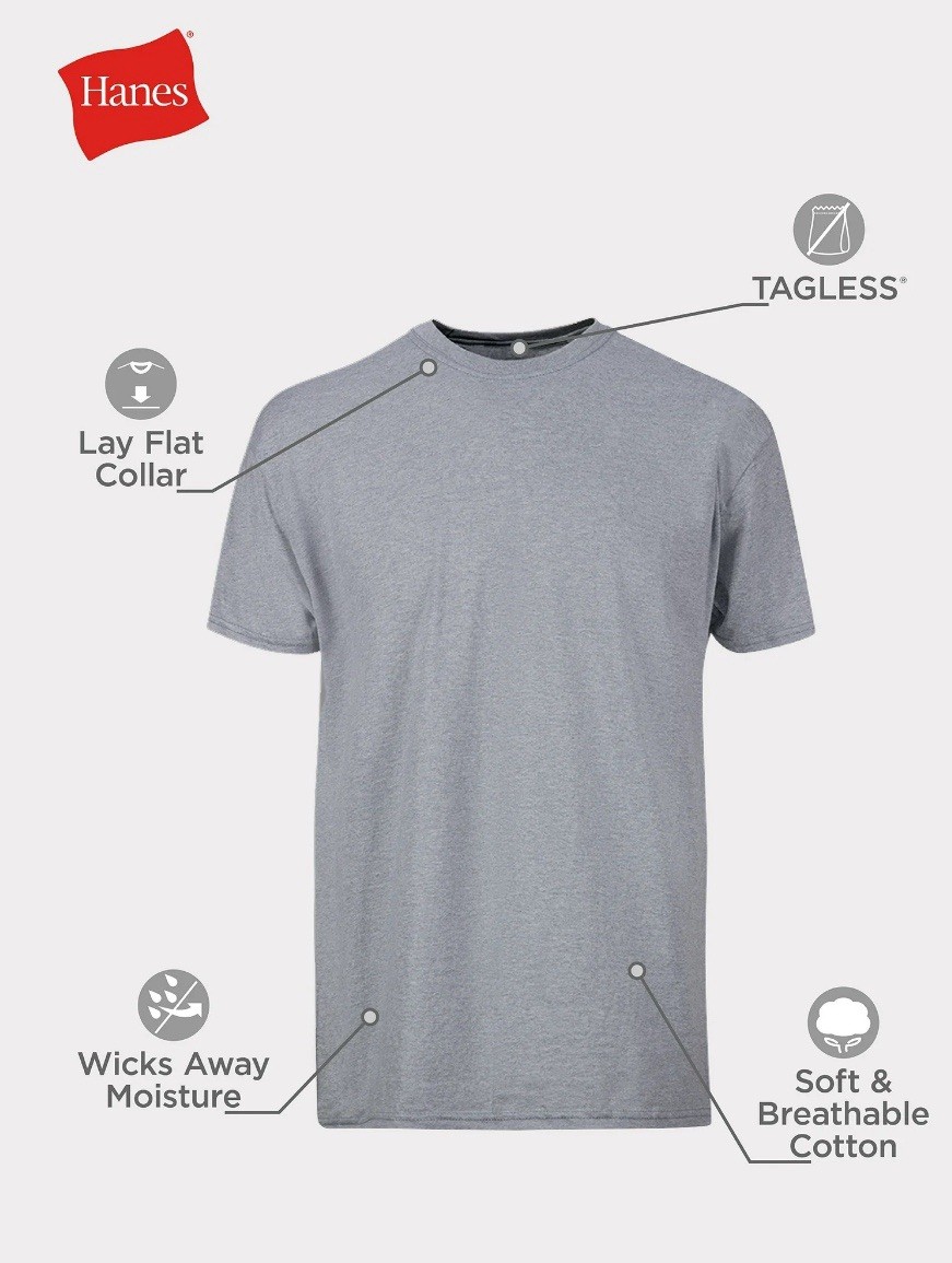 Hanes Men’s Value Pack Assorted Crew T-Shirt Undershirts 6 Pack Size Smal 34-36”