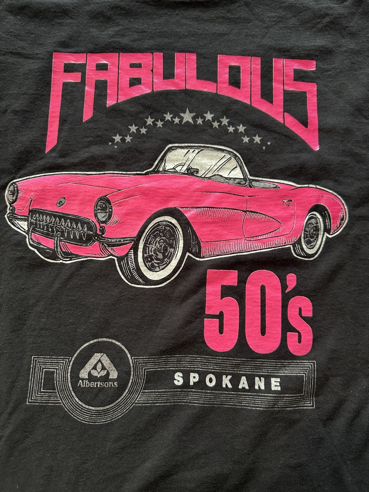 Vtg Fabulous 50’s Pink Corvette Spokane Albertsons Single Stitch Tee Sz XL USA.