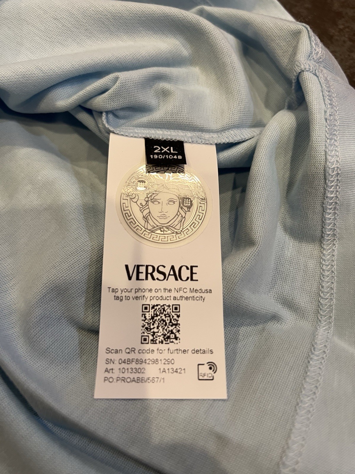 $750 RARE Versace Men’s Logo Cotton Jersey T-Shirt Pastel Blue XXL
