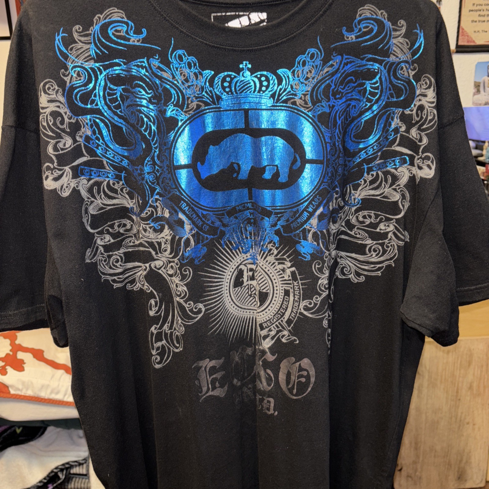 Ecko Unltd T Shirt Large Blue Foil Logo