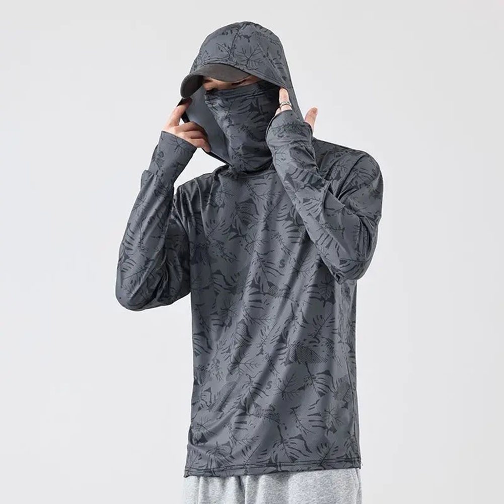 Fishing T-Shirt for Men UV Protective Hooded Top with High Neck Design