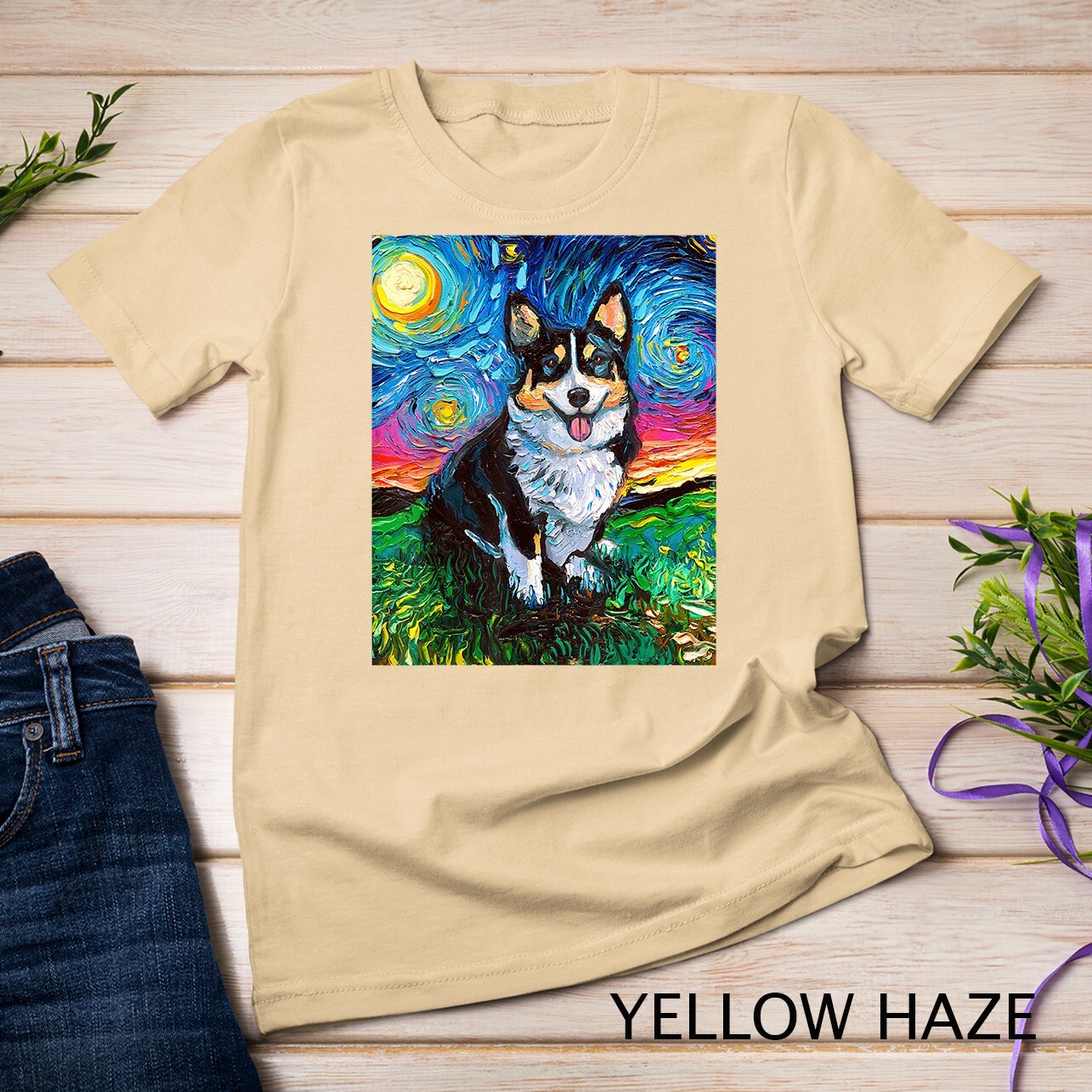 Tri Color Pembroke Welsh Corgi Starry Night Dog Art Unisex T-shirt