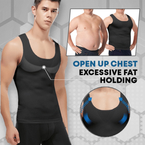Men’s Shaper Cooling Tank Top Compression Belly Chest Slimming T-Shirt Gym Vest