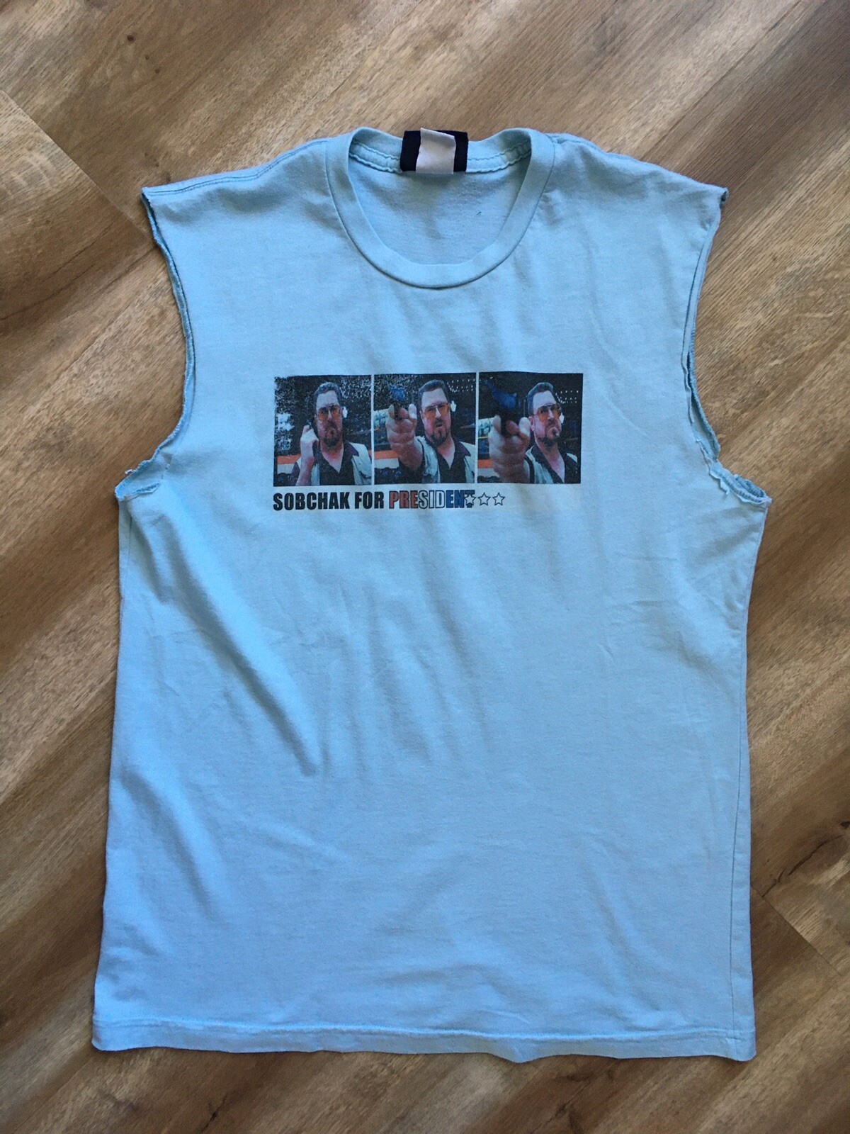 Big Leobowski T-Shirt Size Medium Walter Sobchak Light Blue Poly Cotton BDg Tee