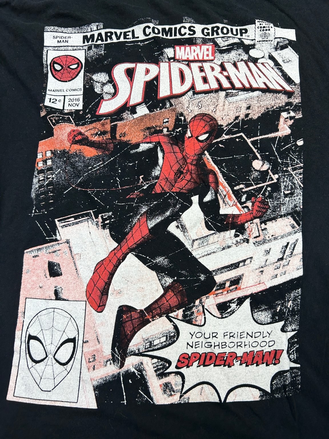 Marvel Spider-Man Men’s Black L T-Shirt Graphic Print 100% Cotton Crew Neck Tee