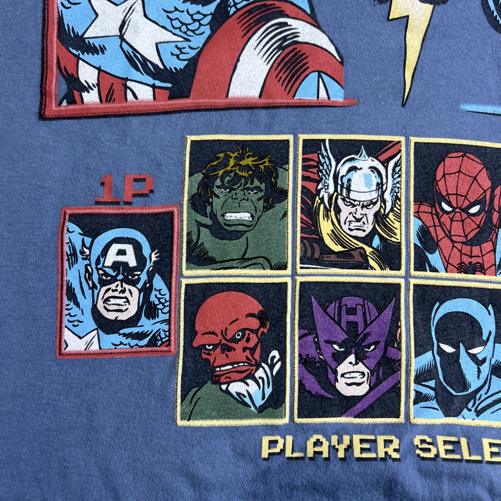 Marvel Player Select Captain America V Thanos Pixel Blue T-Shirt Mens Size XL
