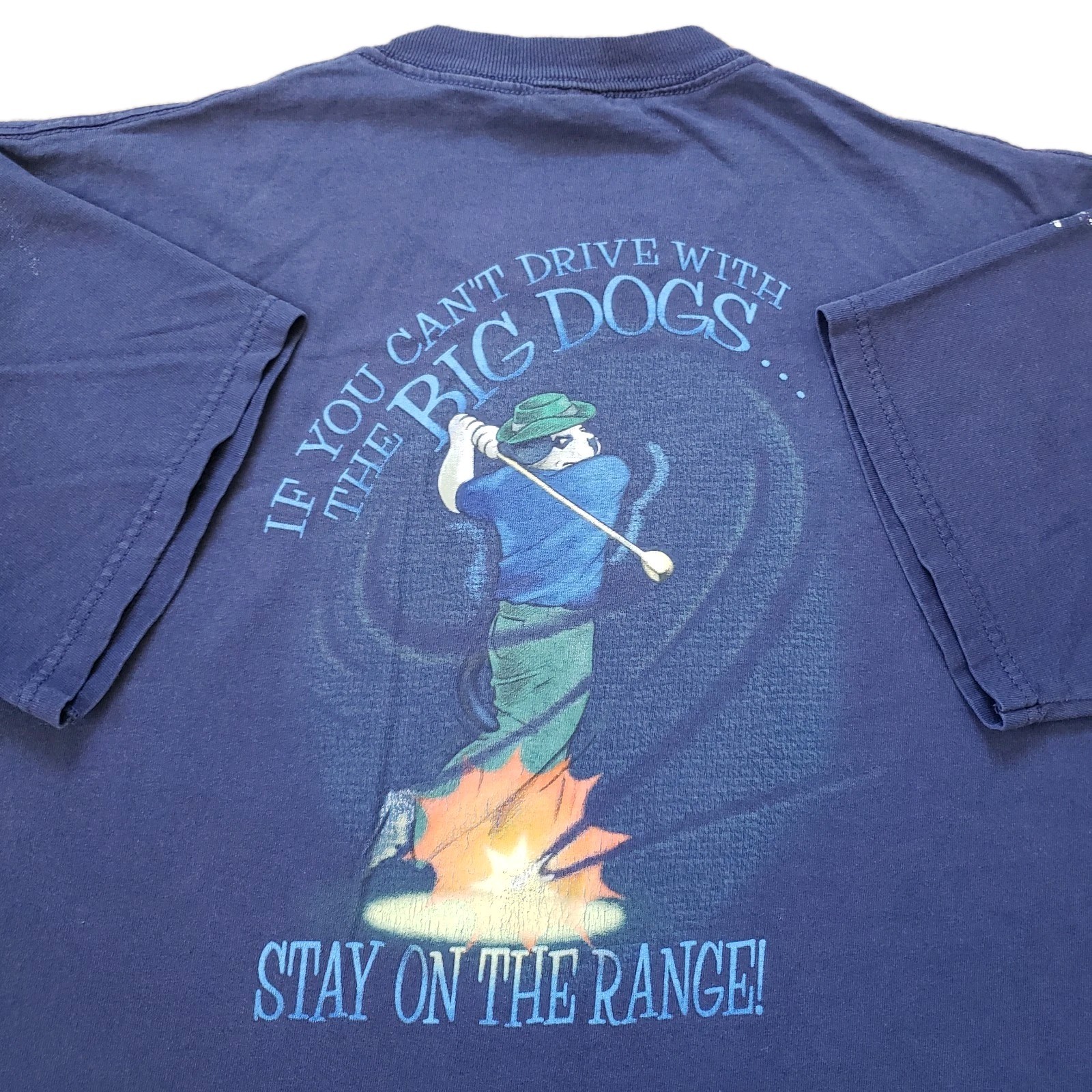 Vintage 90s Big Dogs Stay On The Range Large Thrashed Mens Double Side T-Shirt