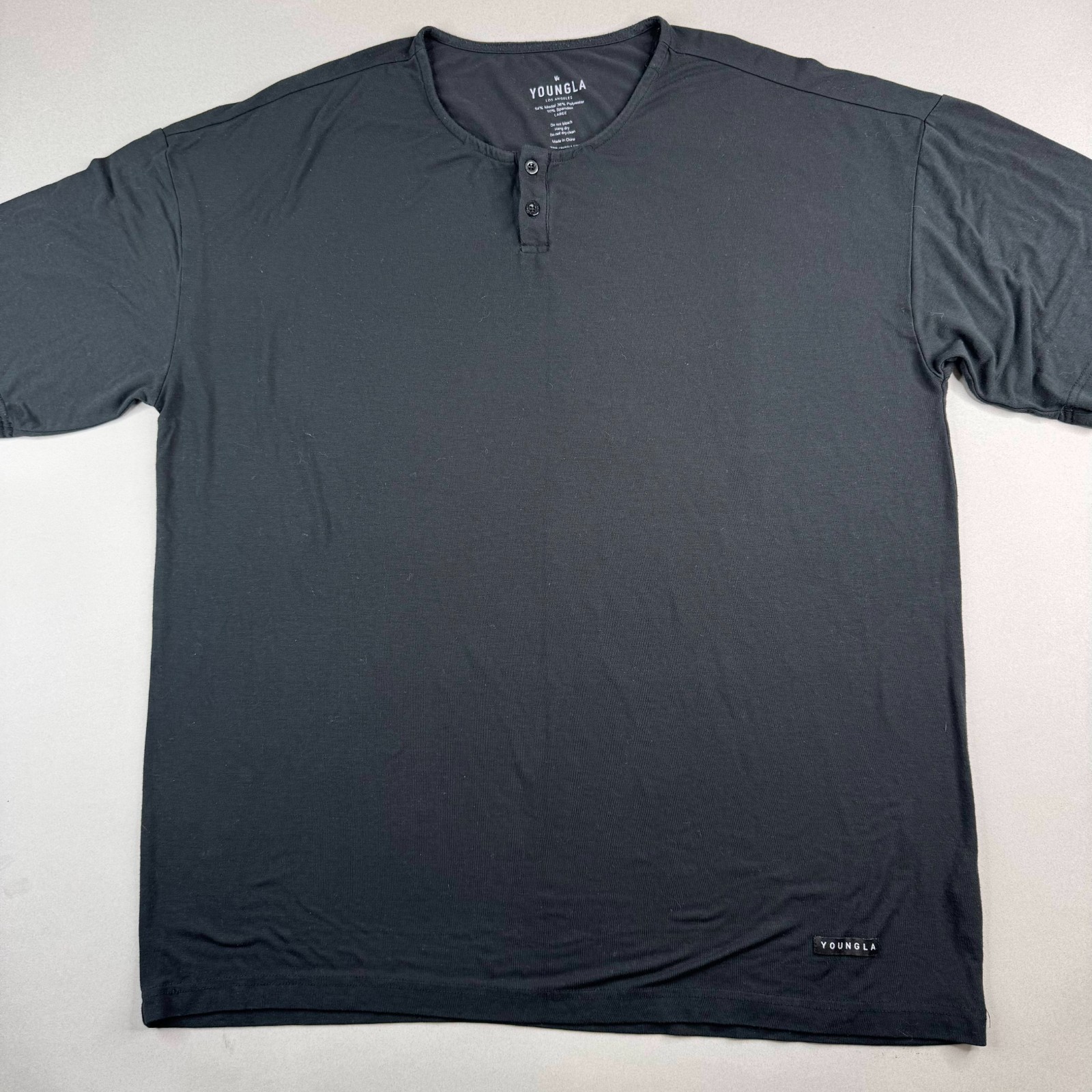 YoungLA Mens Large Dark Gray Modal Polyester Spandex Oversized Henley T-Shirt