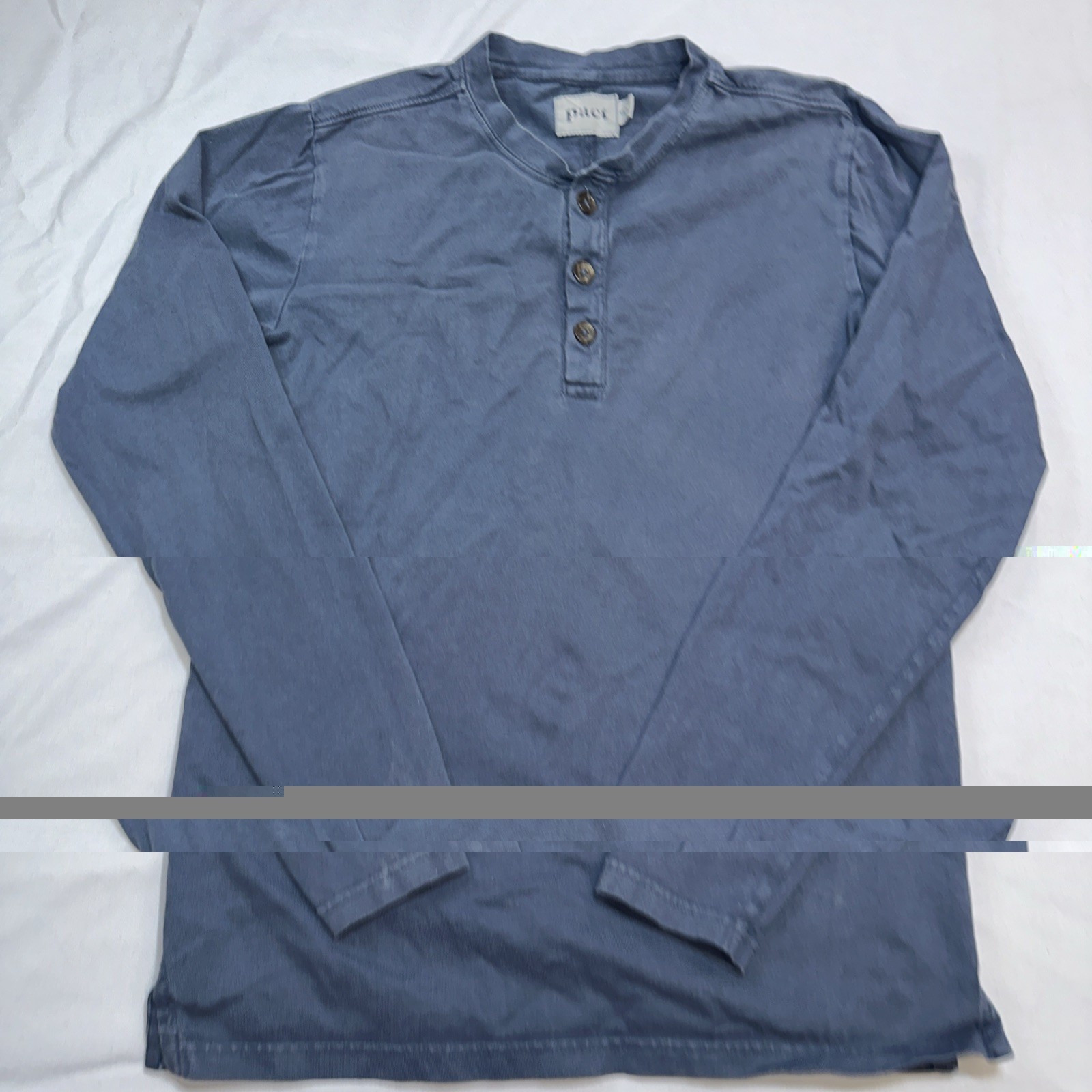 Pact Shirt Mens Small Blue Organic Cotton Henley Casual Leisure V Neck