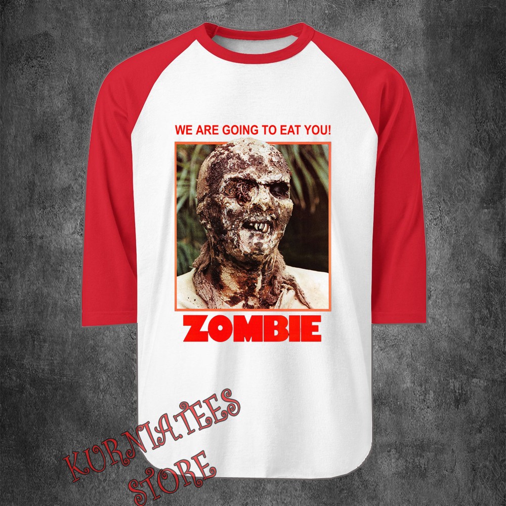 Lucio Fulci’s Zombie Horror Movie Men’s Raglan Red Size S to 2XL