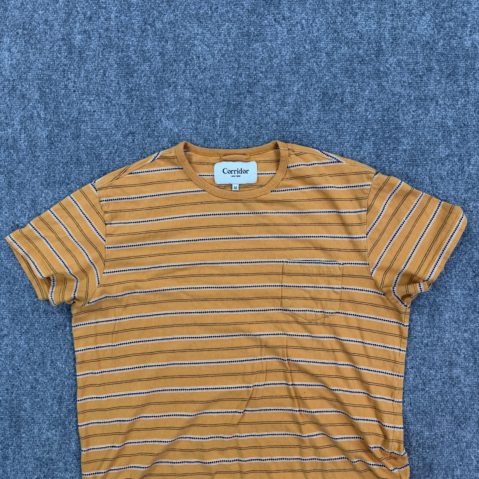 Corridor New York Shirt Mens Medium Yellow NYC Stripe Pocket Tee India Jersey