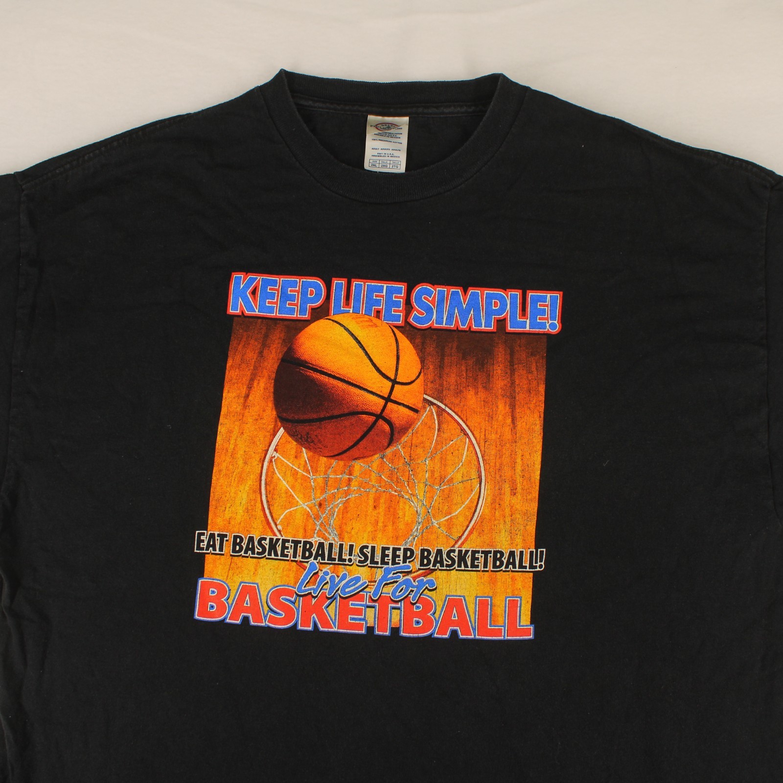 EAT SLEEP BASKETBALL Vtg Delta Pro Black Graphic T-SHIRT Men’s 2XL