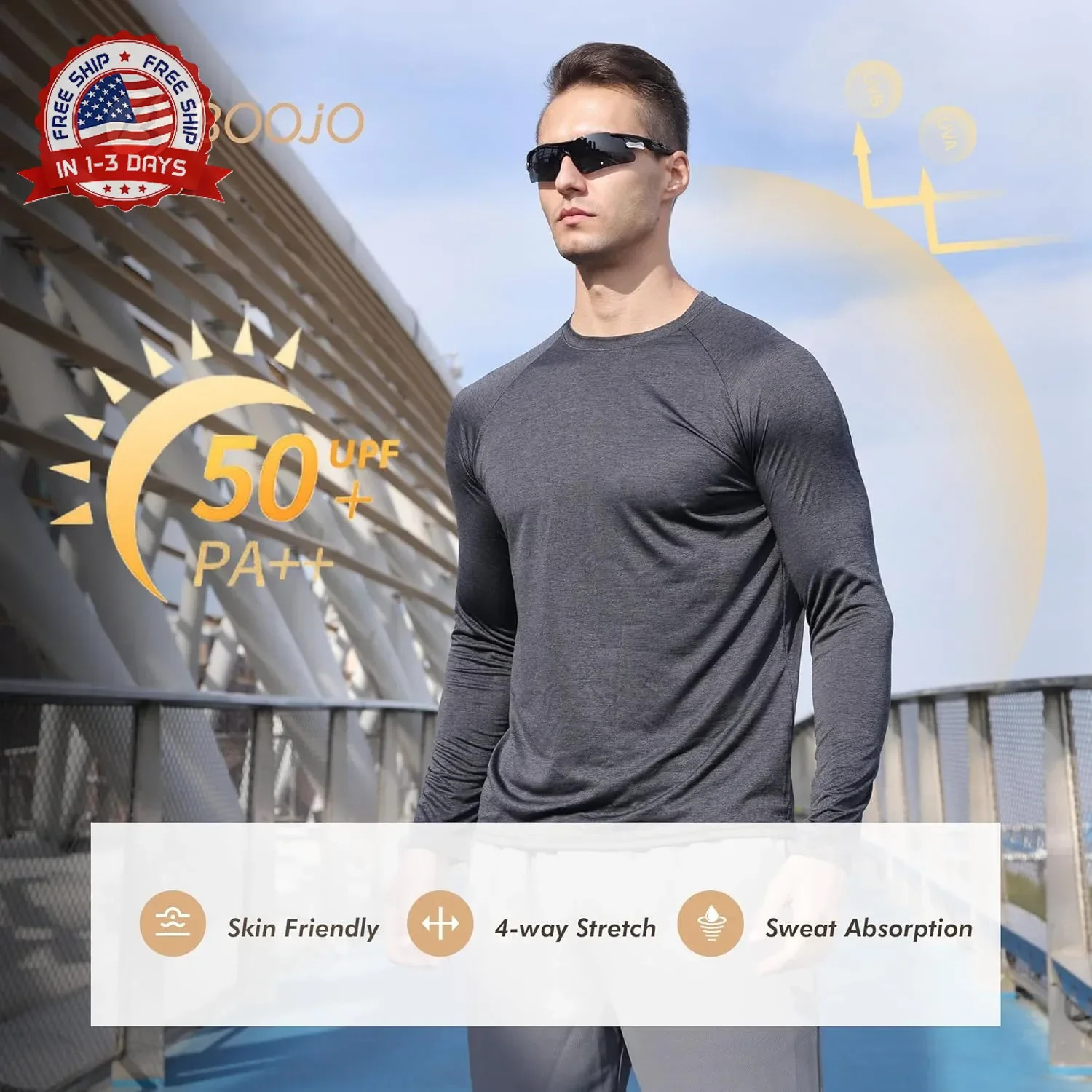 4 Pack Long Sleeve Shirts for Men – Quick Dry Moisture Wicking Sun Protection Ts