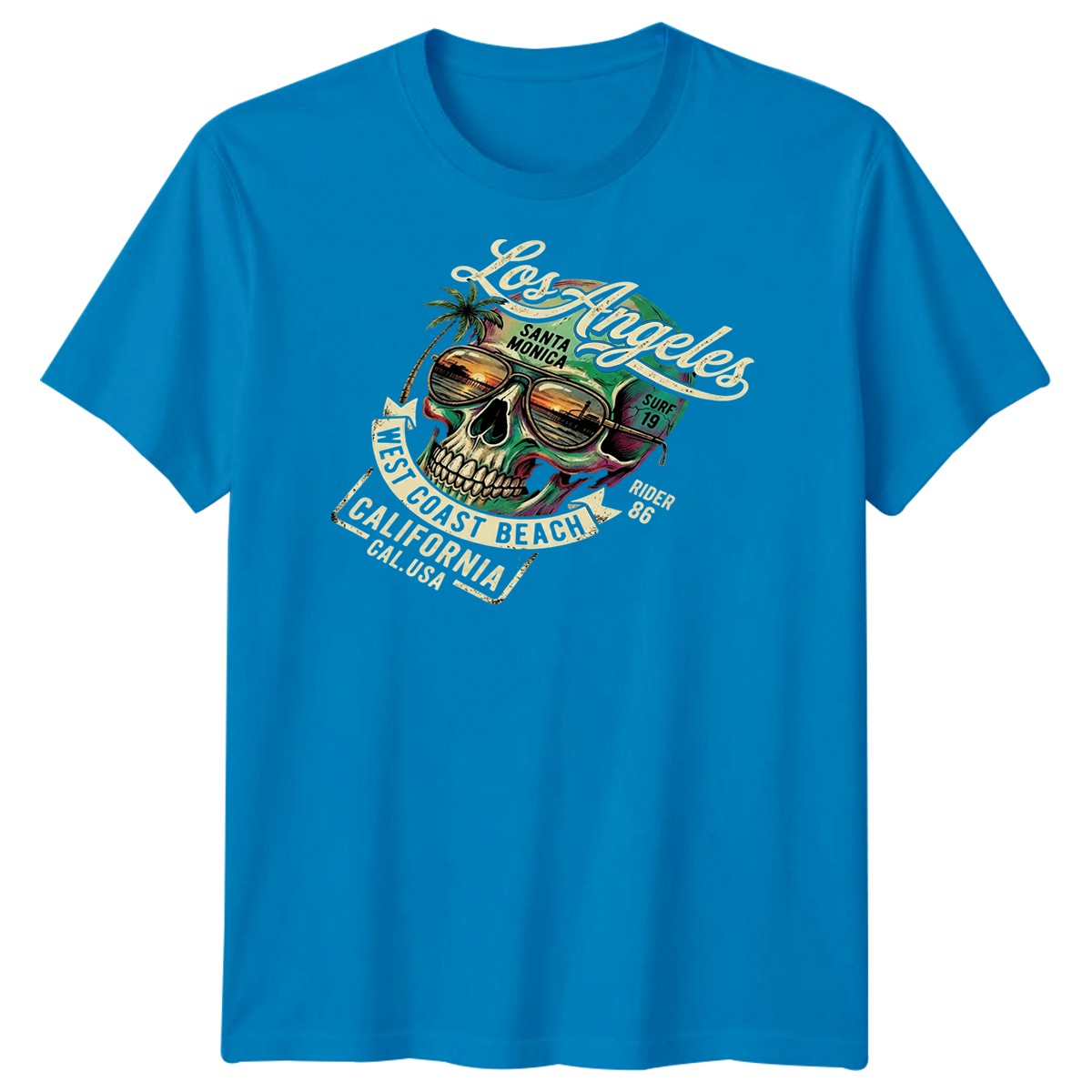 Los Angeles Surf Skull Surfing Mens T Shirt California Graphic Beach Style